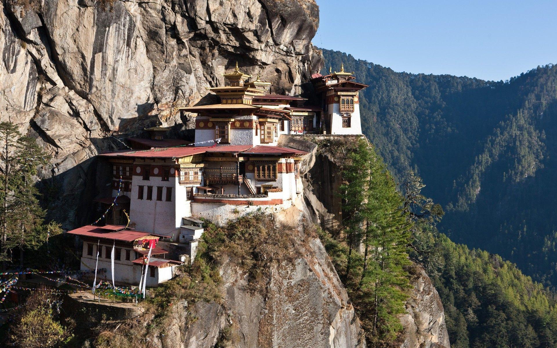 Bhutan buildings mountains valleys wallpapers