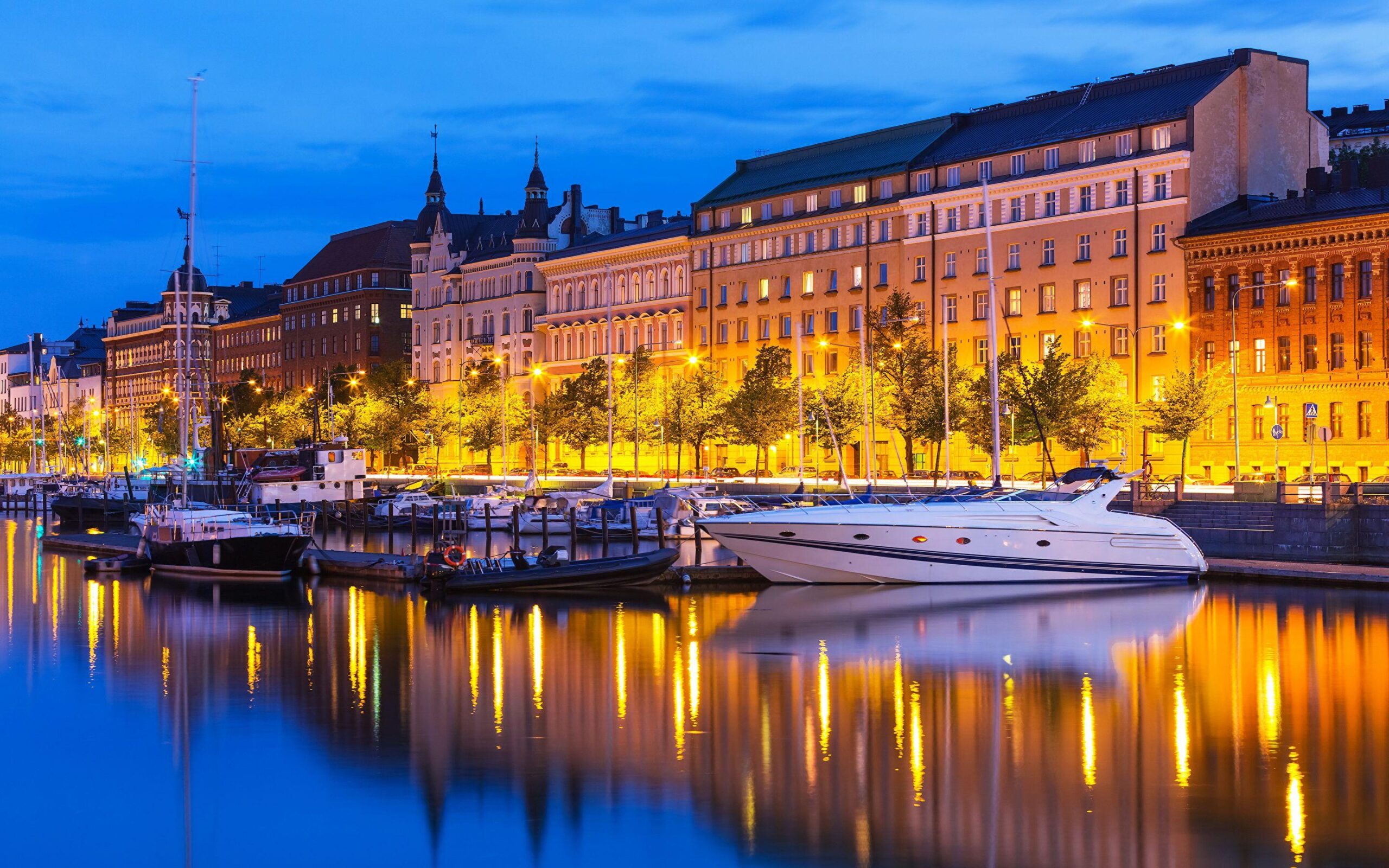 Wallpapers Helsinki Finland Yacht Rivers night time Cities