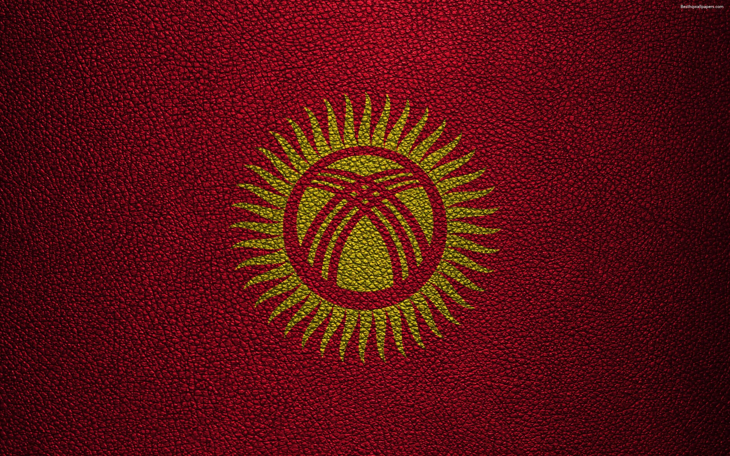 Download wallpapers Flag of Kyrgyzstan, 4K, leather texture, Kyrgyz