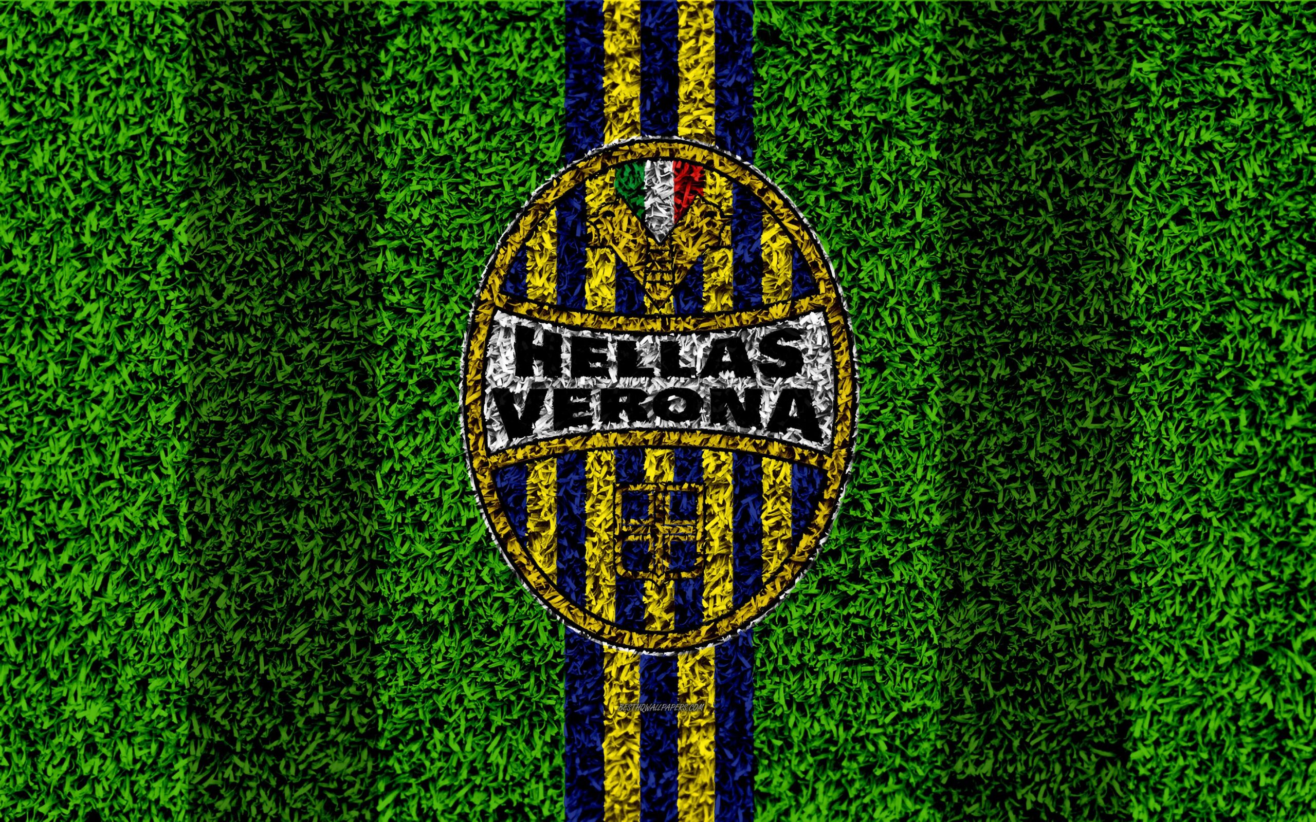 Download wallpapers Hellas Verona FC, 4k, logo, football lawn