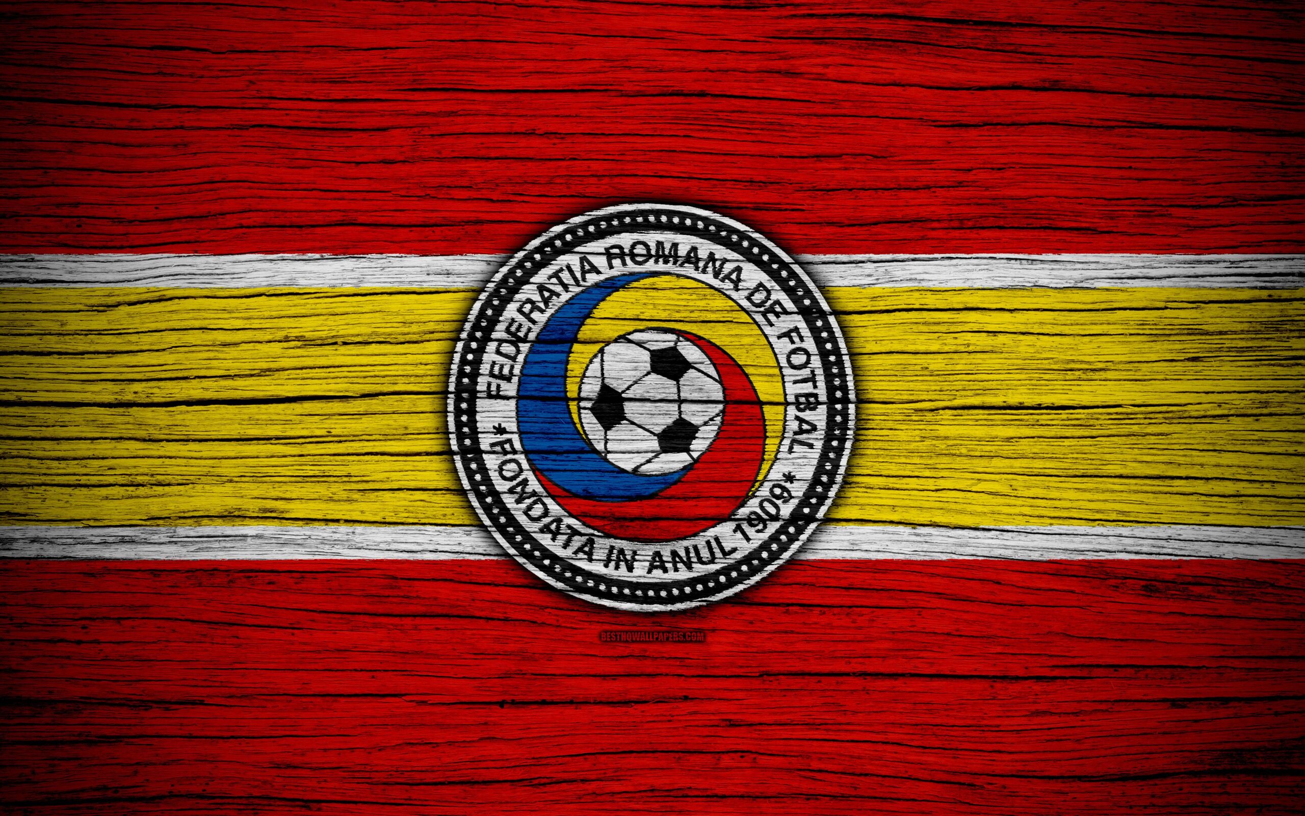 Download wallpapers 4k, Romania national football team, logo, UEFA