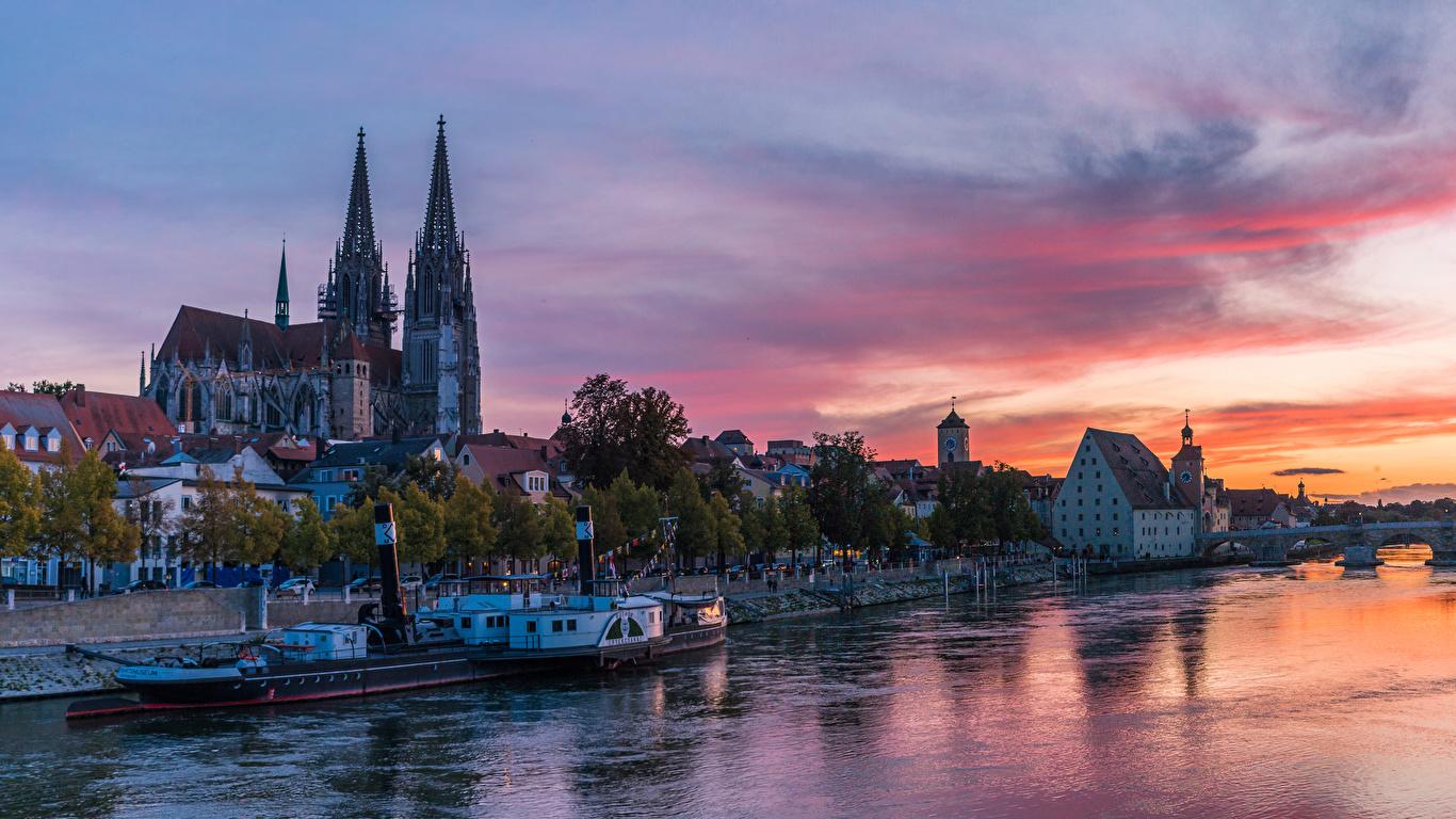 Image Germany Regensburg Riverboat Rivers Evening Marinas