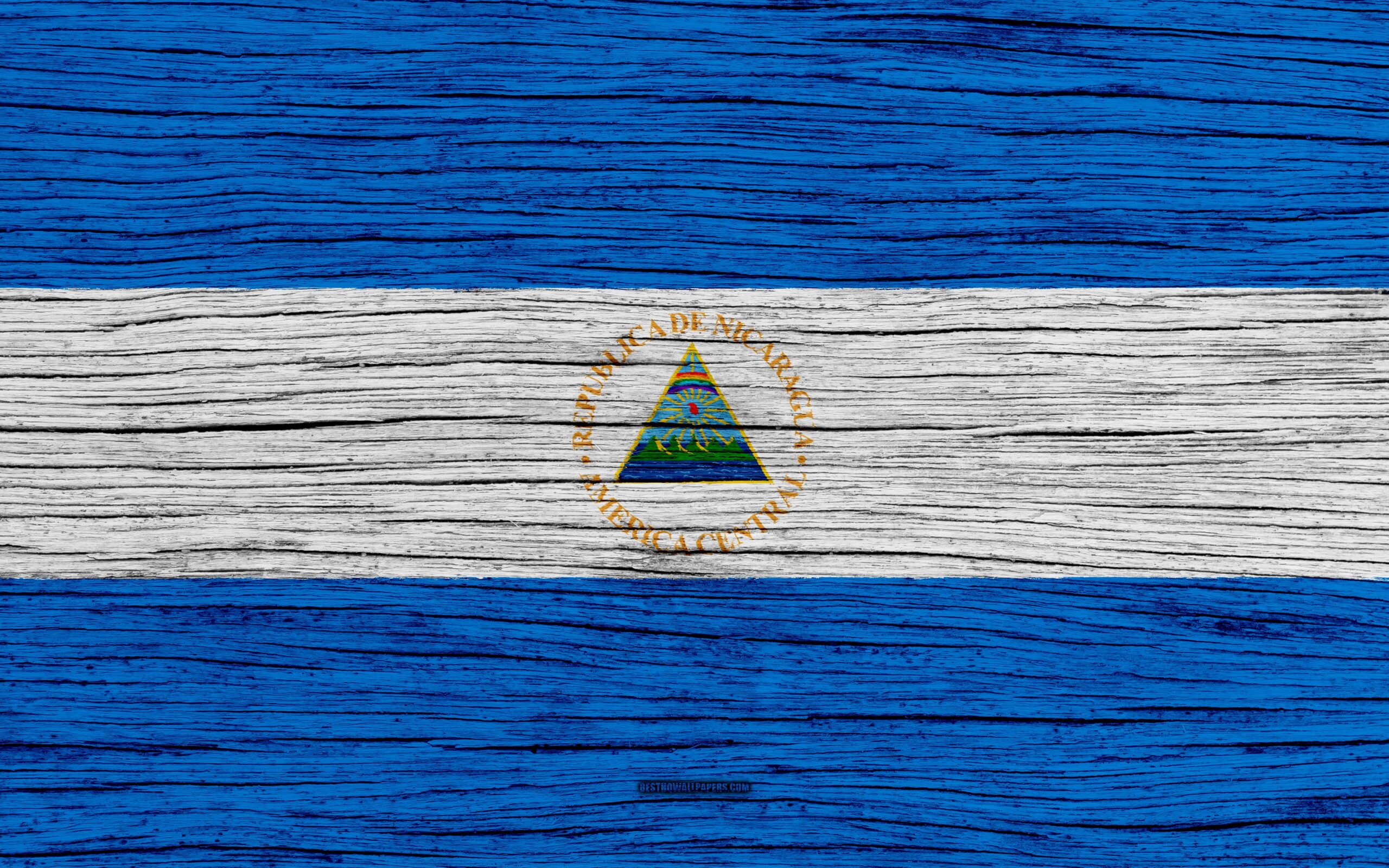 Download wallpapers Flag of Nicaragua, 4k, North America, wooden