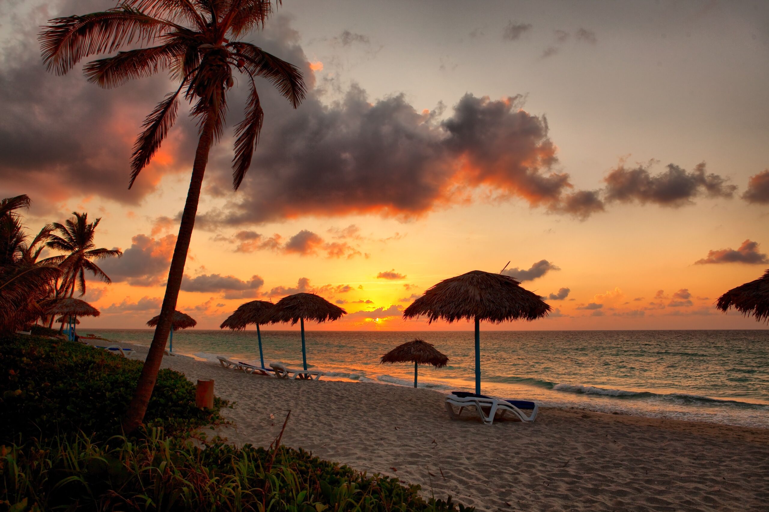 Wallpapers varadero, beach, sunset, cuba, clouds, vacations, palm