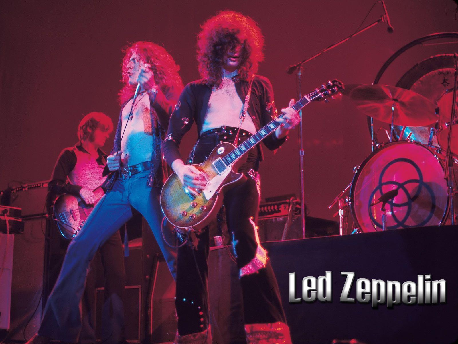 Led Zep in concert on stage. Page and Plant