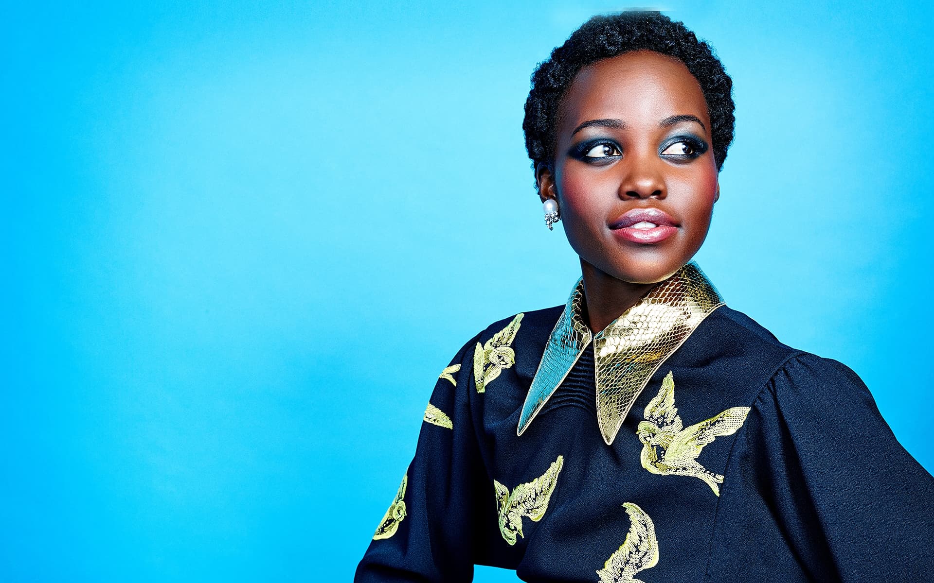 lupita nyongo blue backgrounds wallpapers high quality