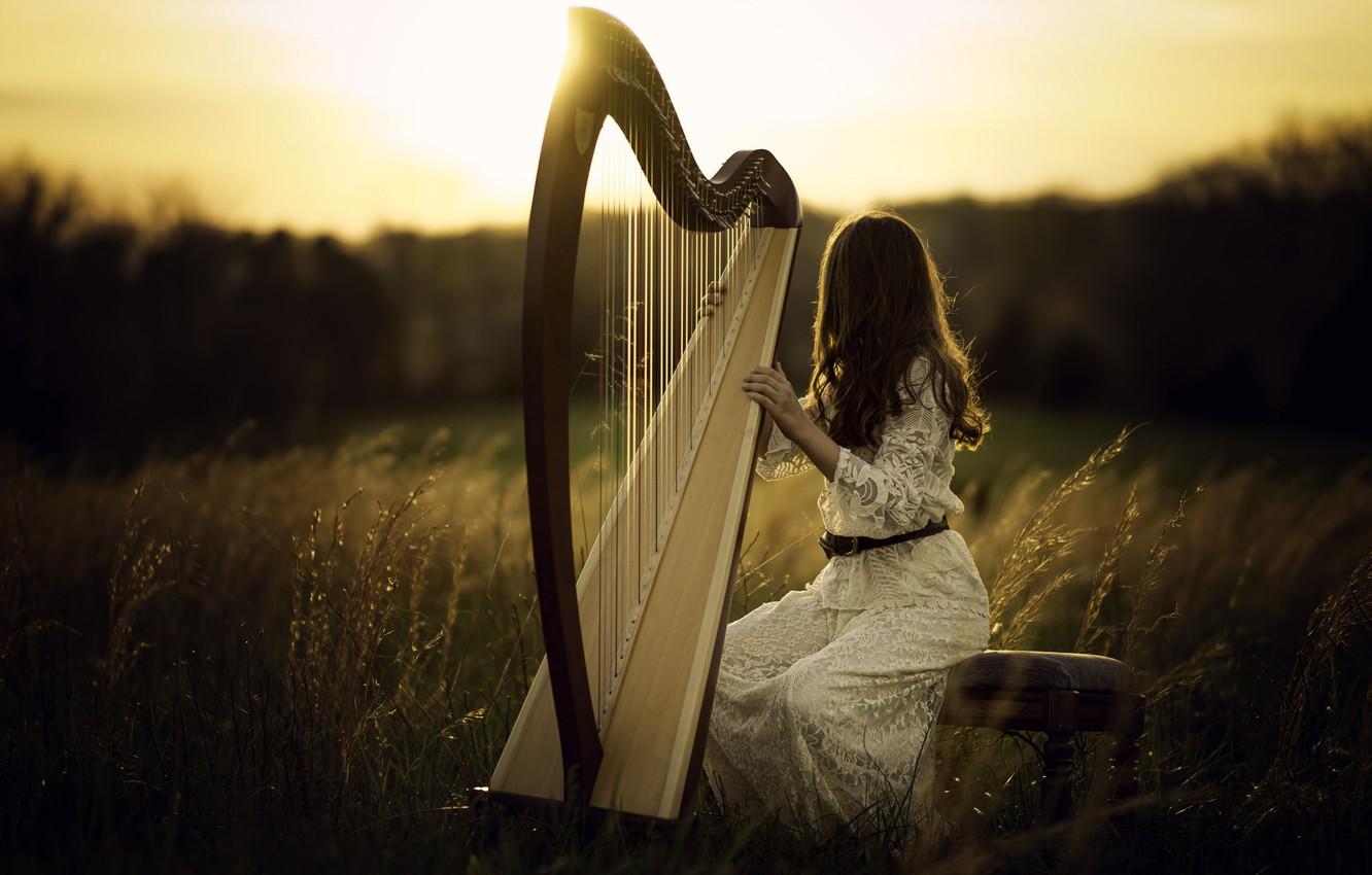 Wallpapers girl, light, harp image for desktop, section музыка