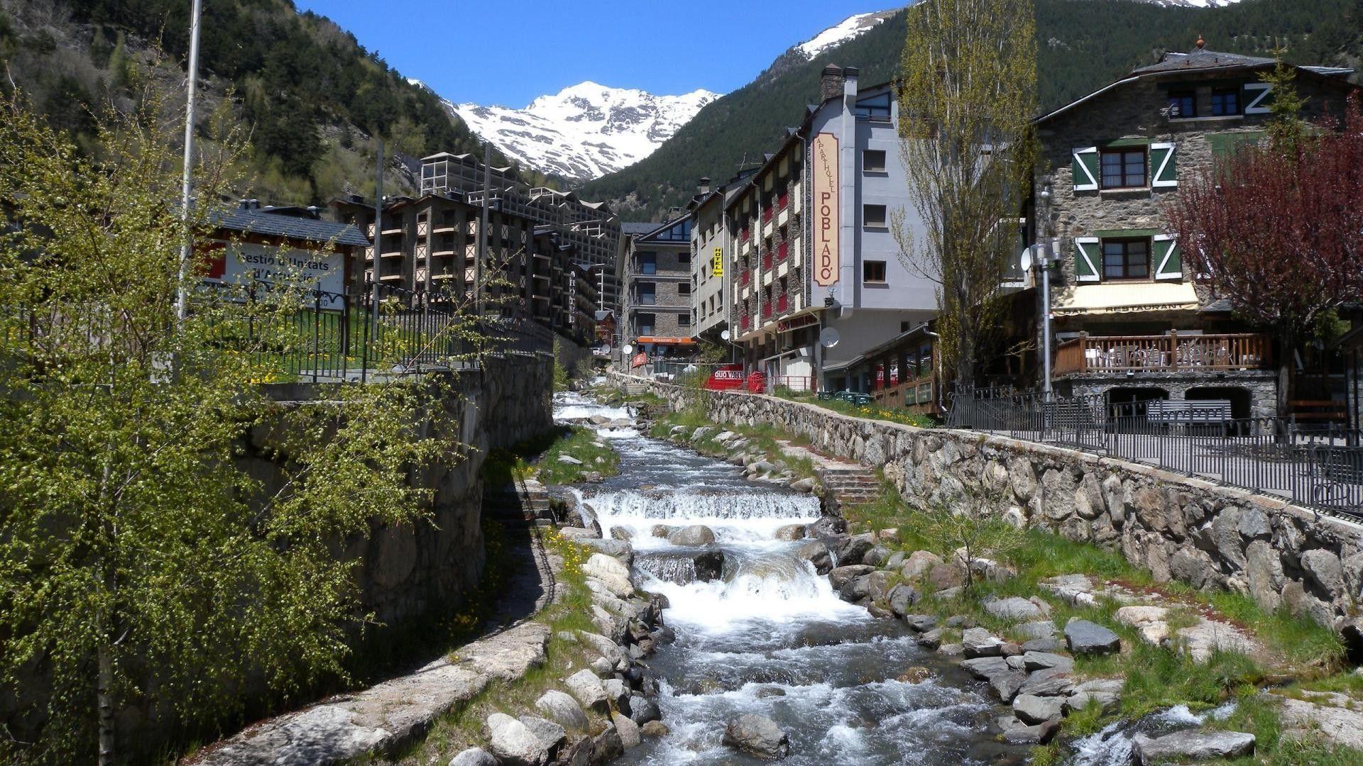 Rivers: Rocks Ainsal Andorra Stream Mountains Village Wallpapers