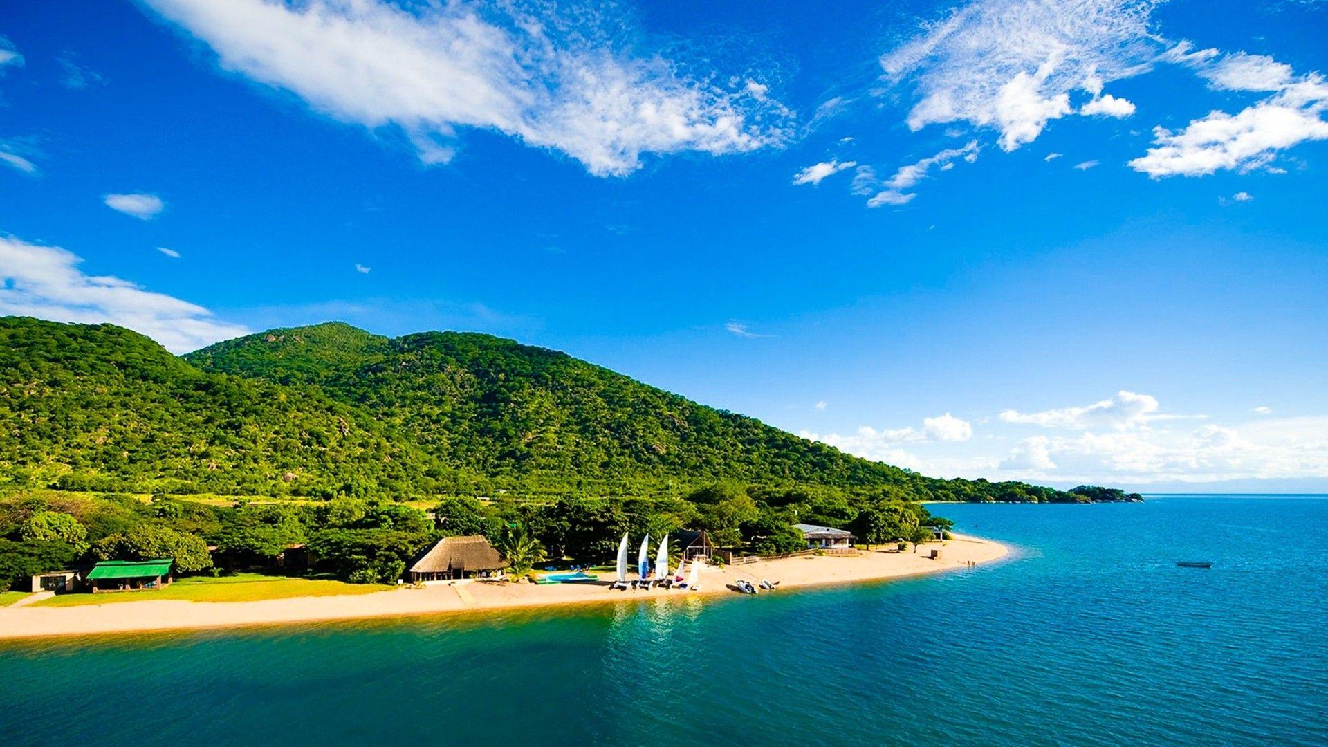 green, water, blue, clouds, landscapes, nature, sand, white, hills