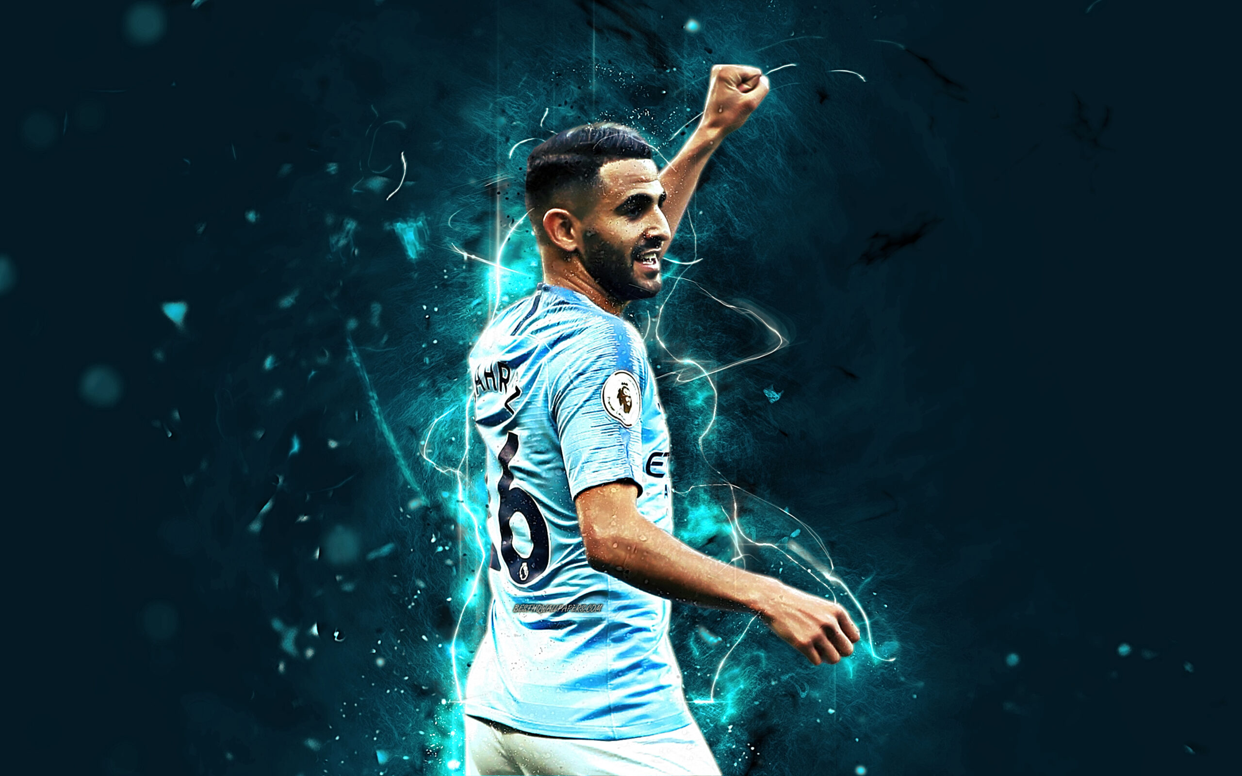 Download wallpapers Riyad Mahrez, back view, Manchester City FC