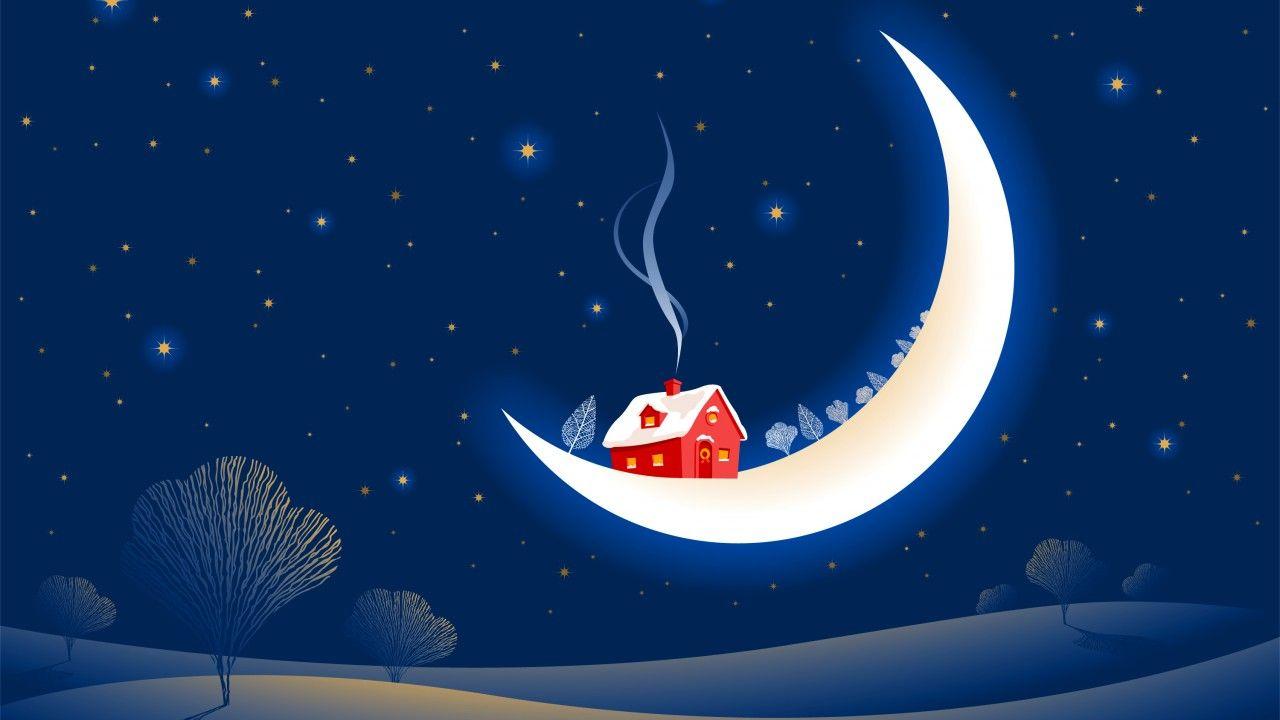 Wallpapers Half moon, House, HD, Creative Graphics,