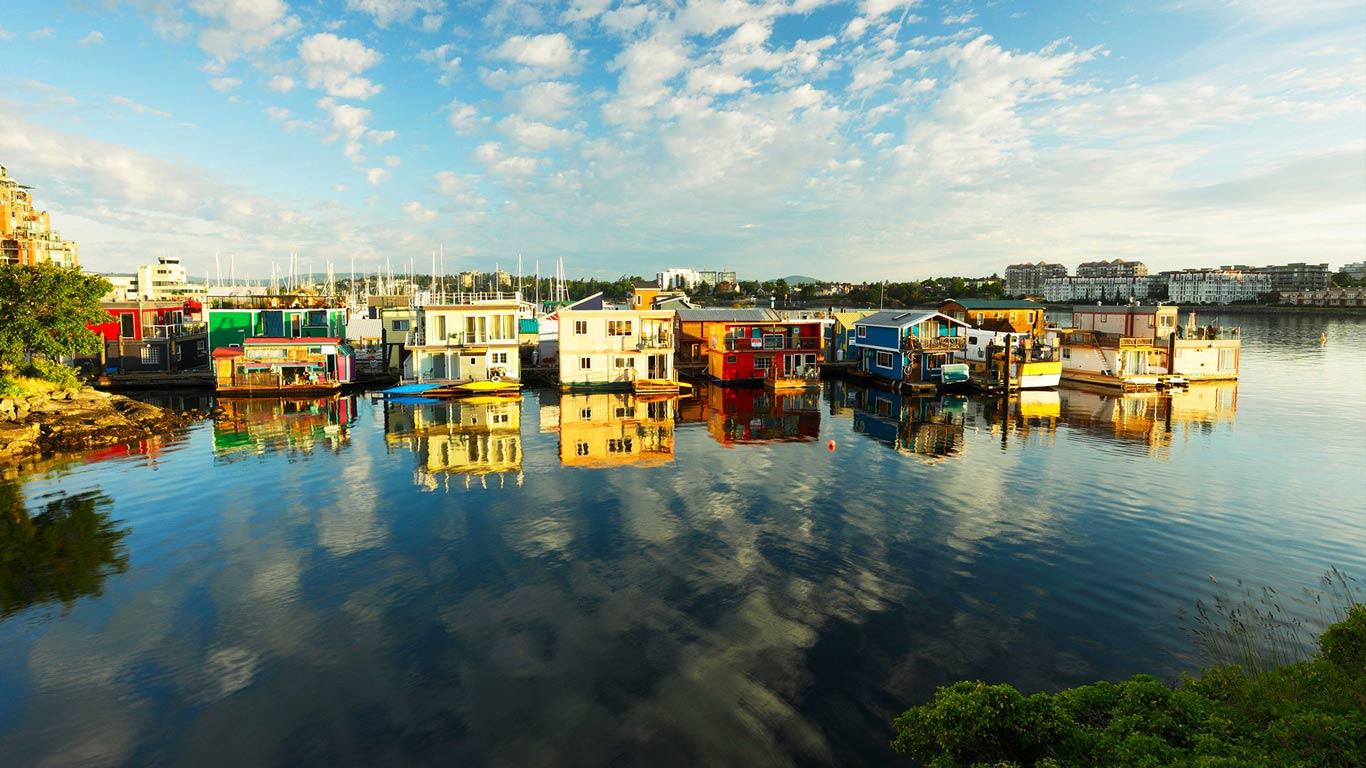 Houseboats at Fisherman’s Wharf marina, Victoria, British Columbia