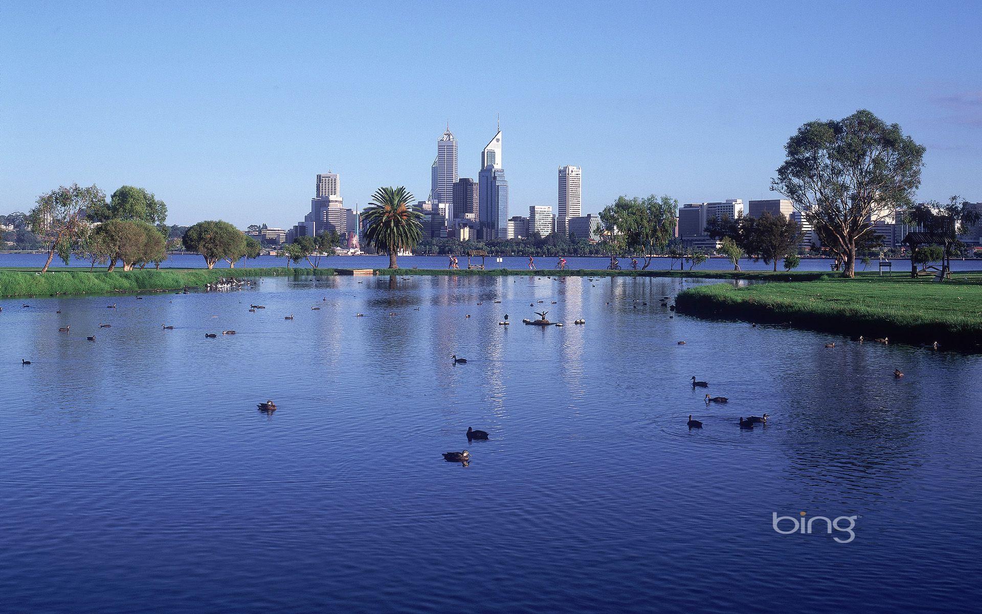 Perth city skyline, across the Swan river in Western Australia