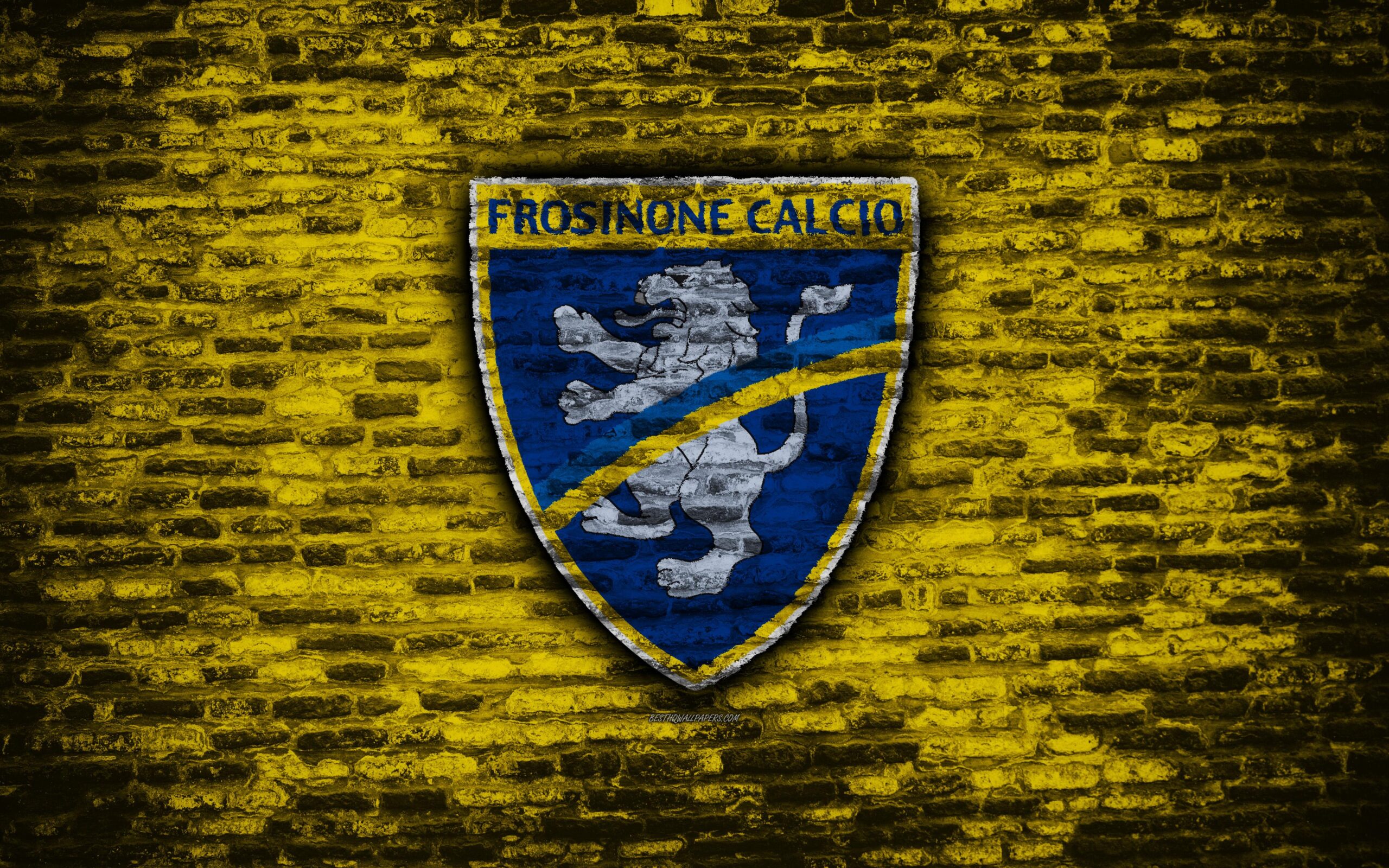 Download wallpapers Frosinone FC, 4k, logo, brick wall, Serie A