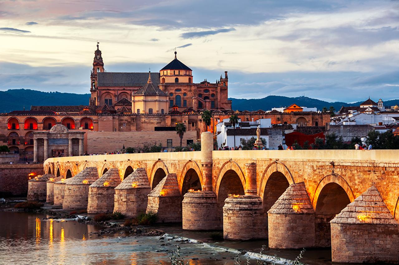 Wallpapers Spain Roman bridge Cordoba Bridges Rivers Cities Houses