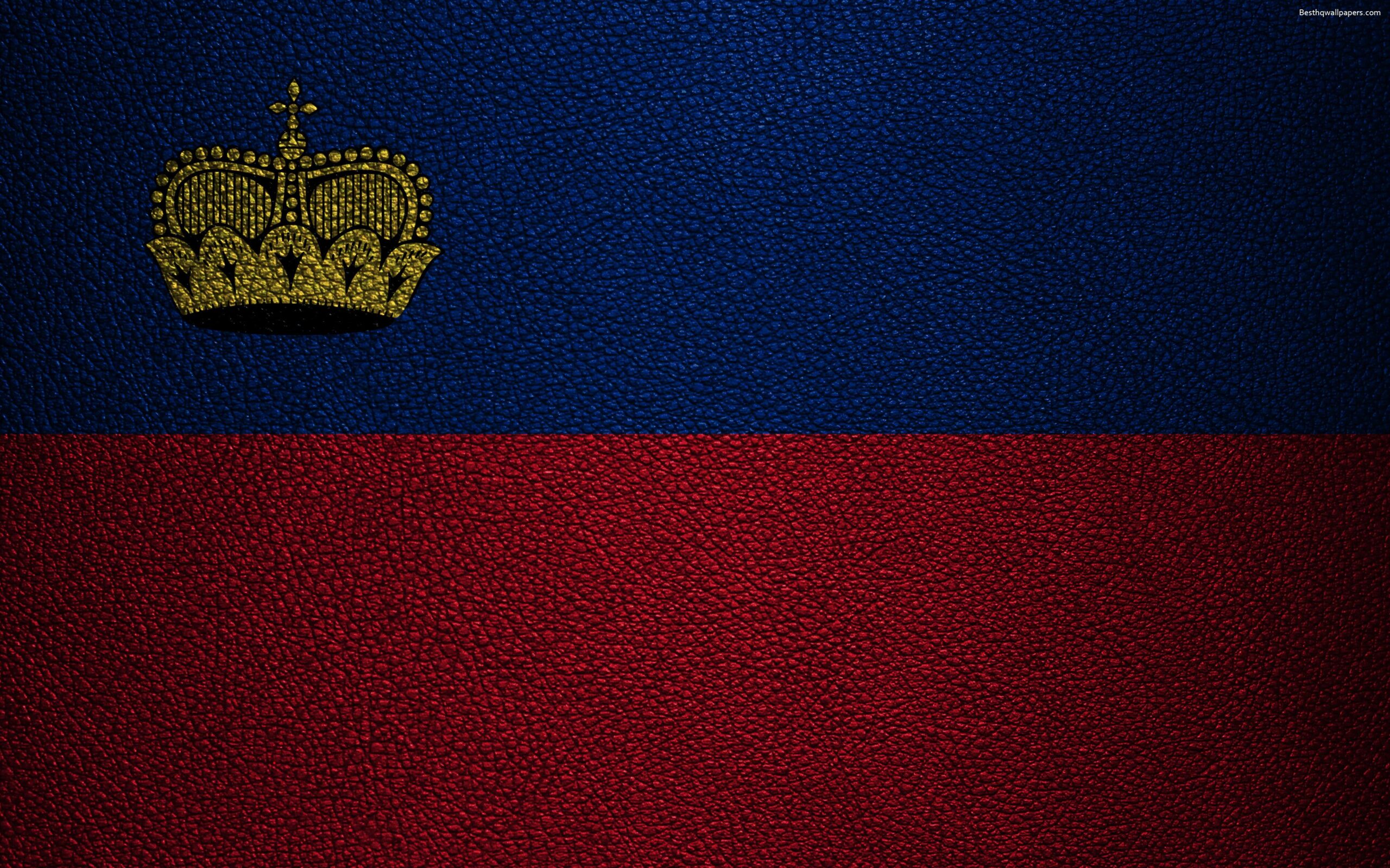 Download wallpapers Flag of Liechtenstein, 4k, leather texture