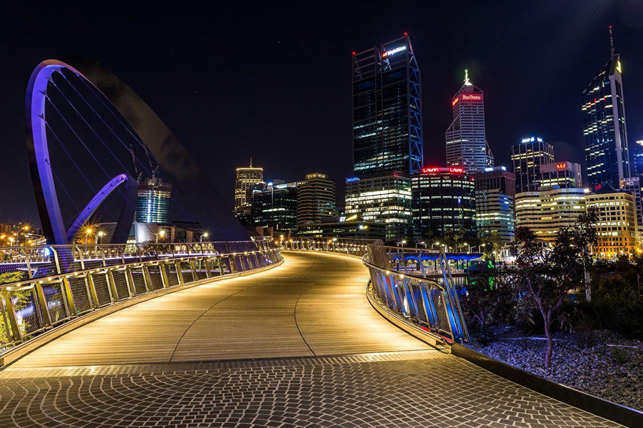 Wallpapers Australia Elizabeth Quay Bridge Perth Bridges Fence night