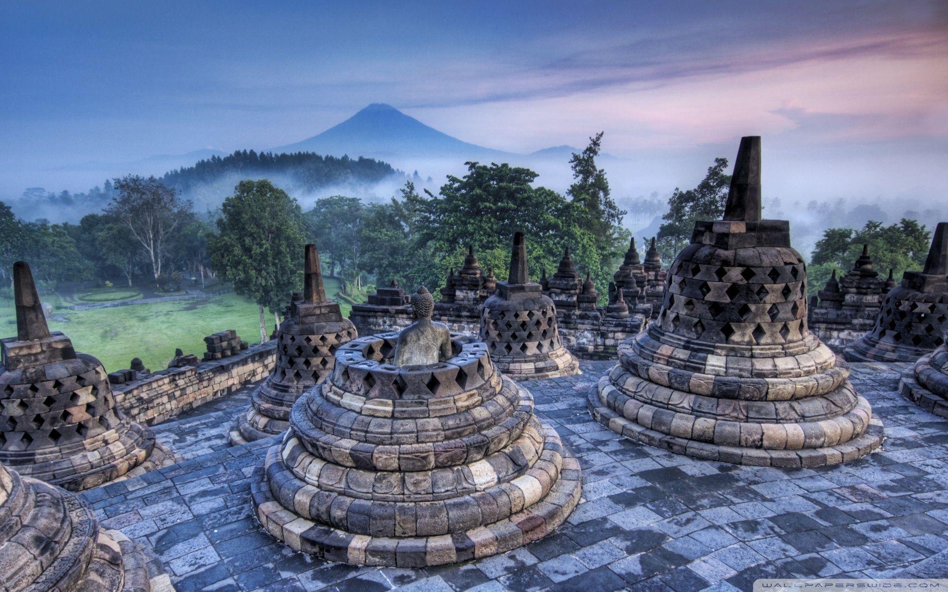 The Hidden Buddhist Temple Of Borobudur At Sunrise, Indonesia HD