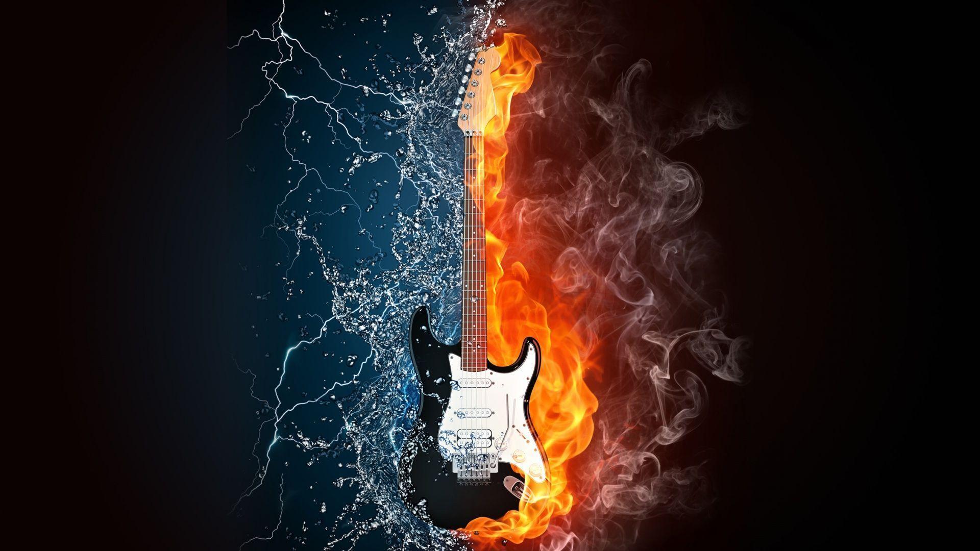 Wallpapers For > Blue Flaming Guitar Wallpapers