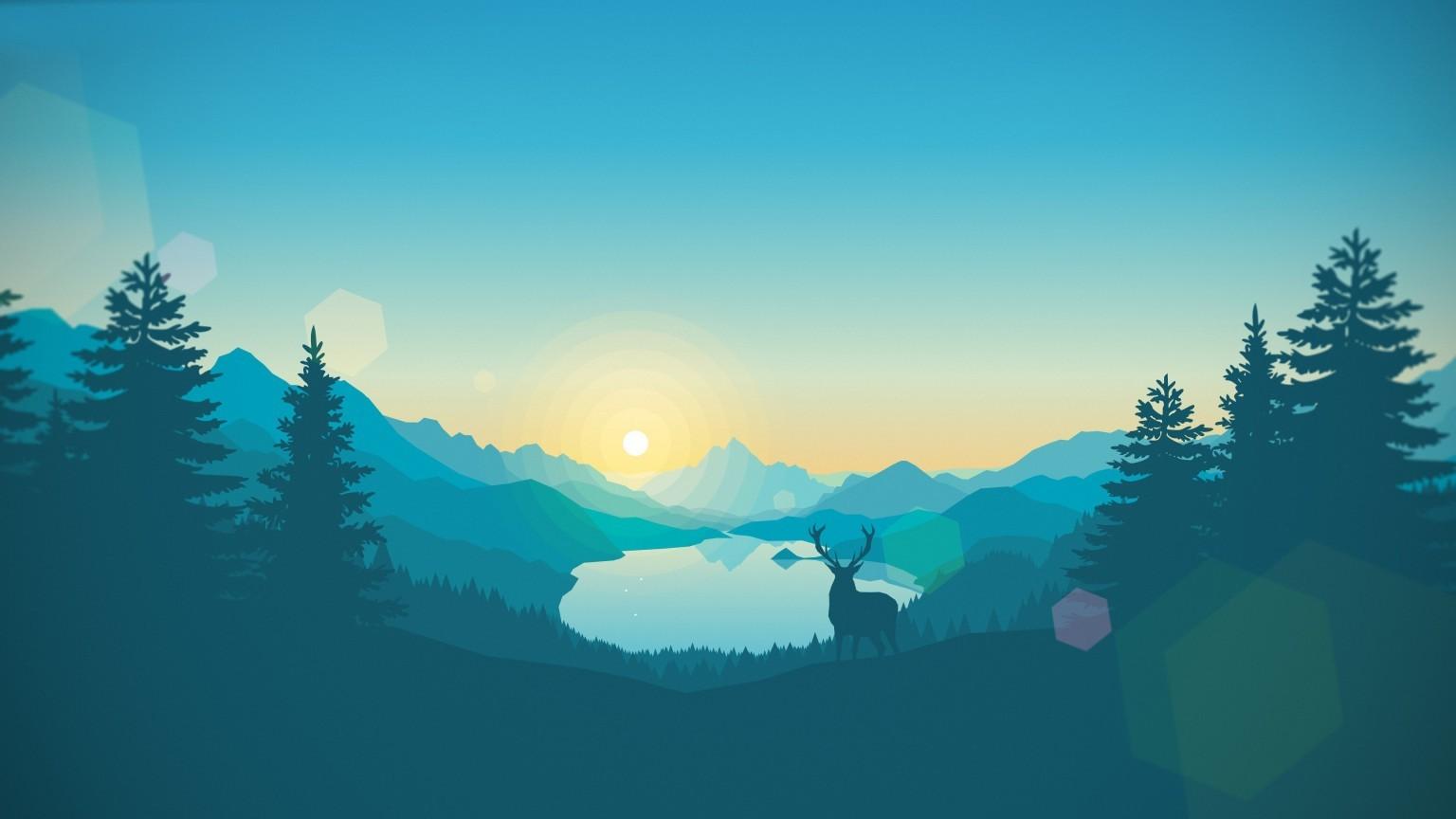 Download Firewatch, Deer, Forest, Night Wallpapers