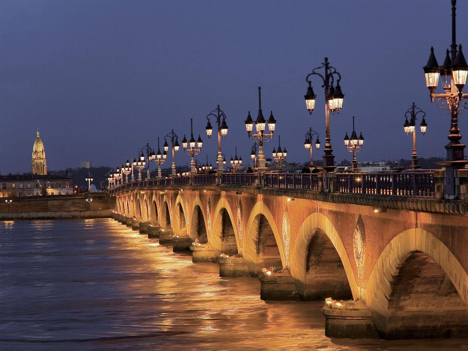 Night bridge in Bordeaux, France wallpapers and image