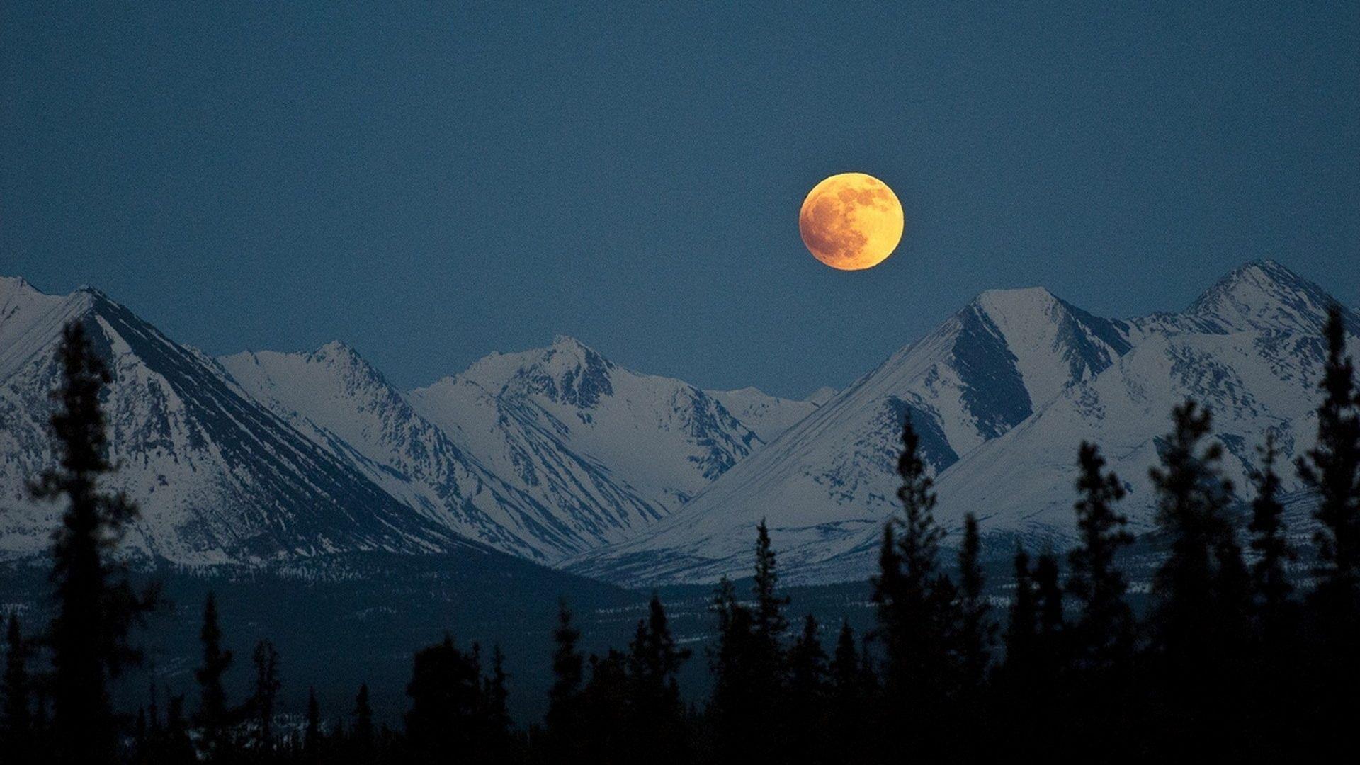 Mountains: Moon Super Mountains Snow Mountain Wallpapers Image for