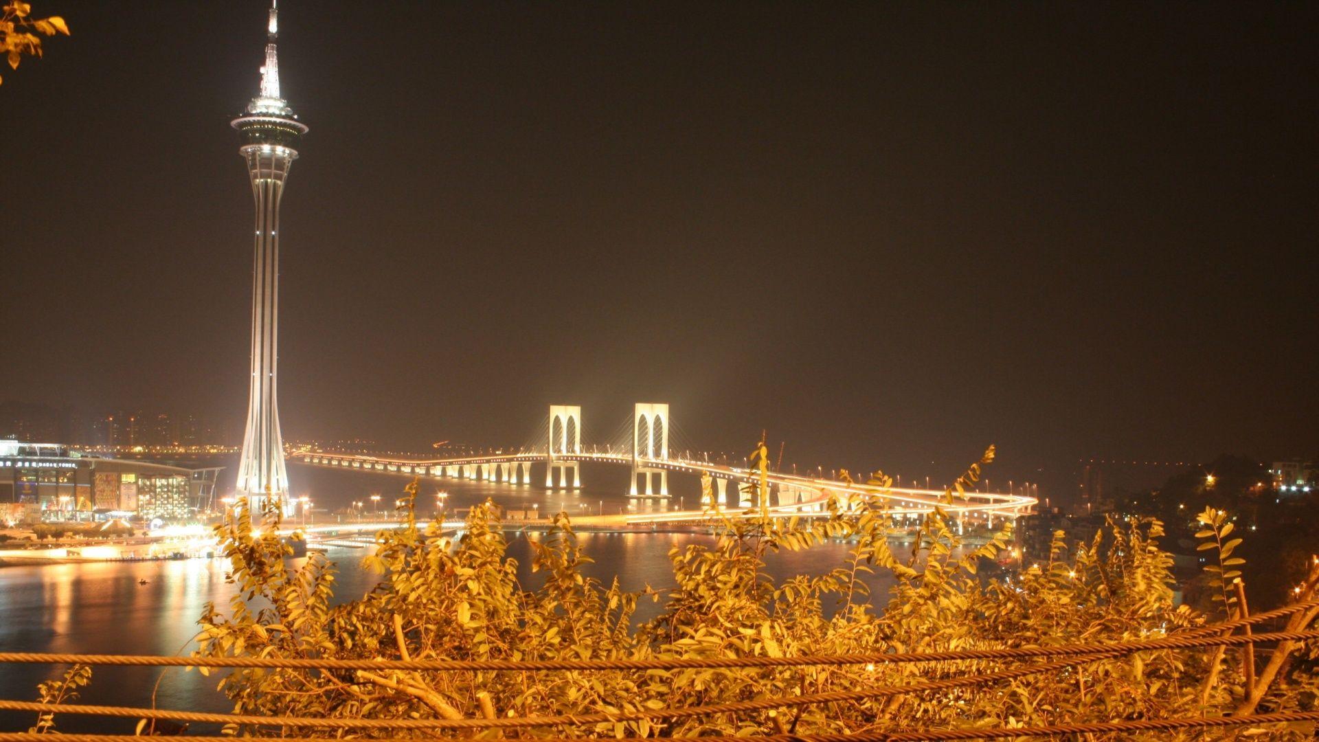 Macau City Tower Night Light Wallpapers