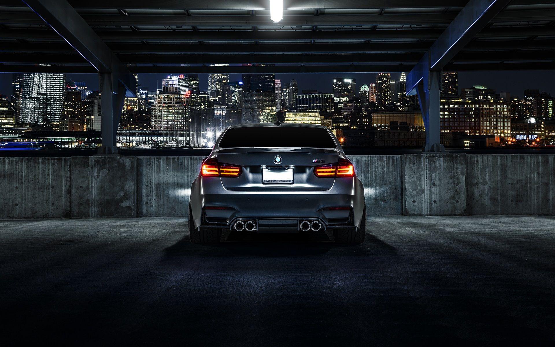 Wallpapers BMW M3 F80 matte black car rear view, night, city