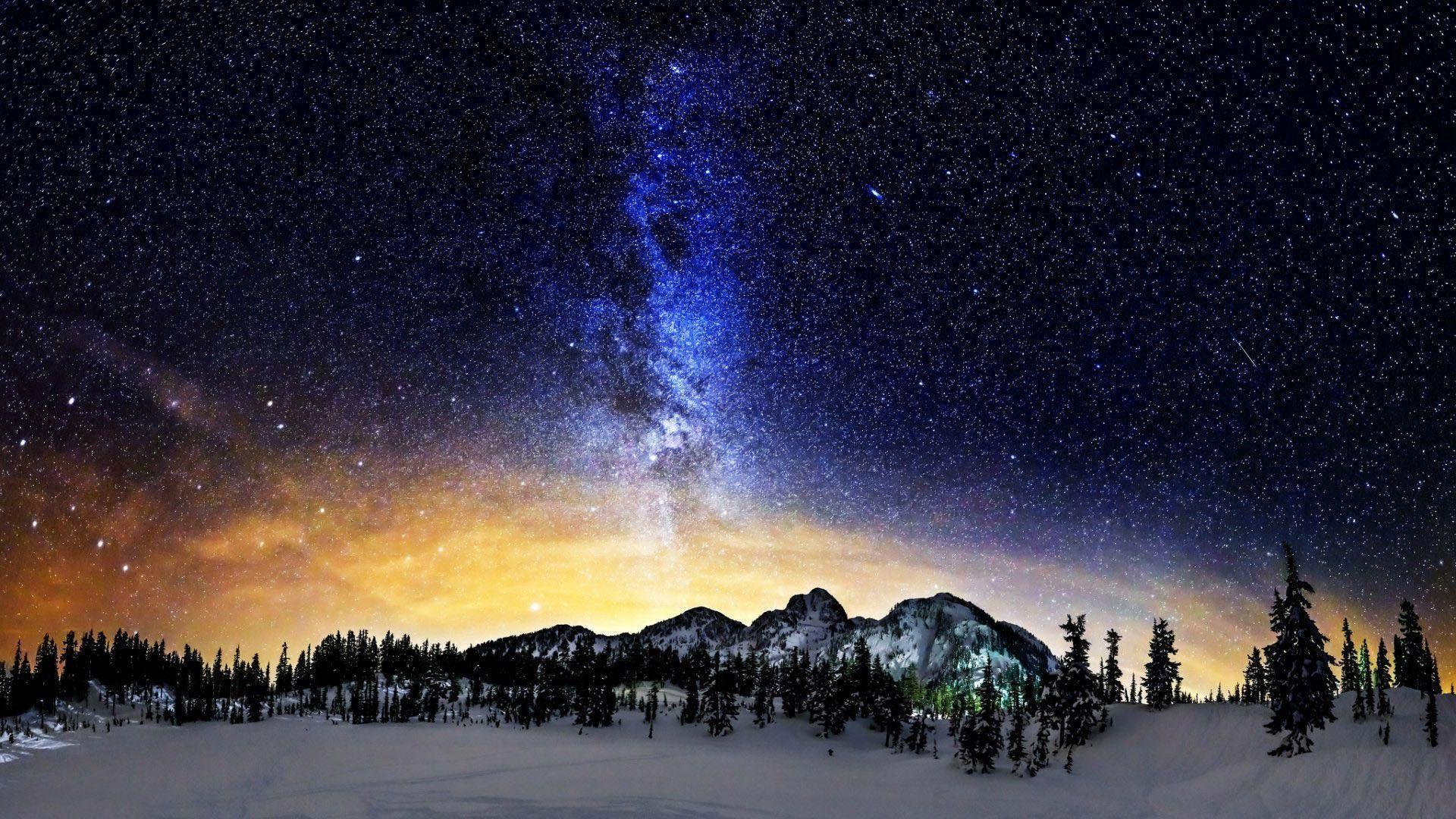 Milky Way above the snowy mountains wallpapers #