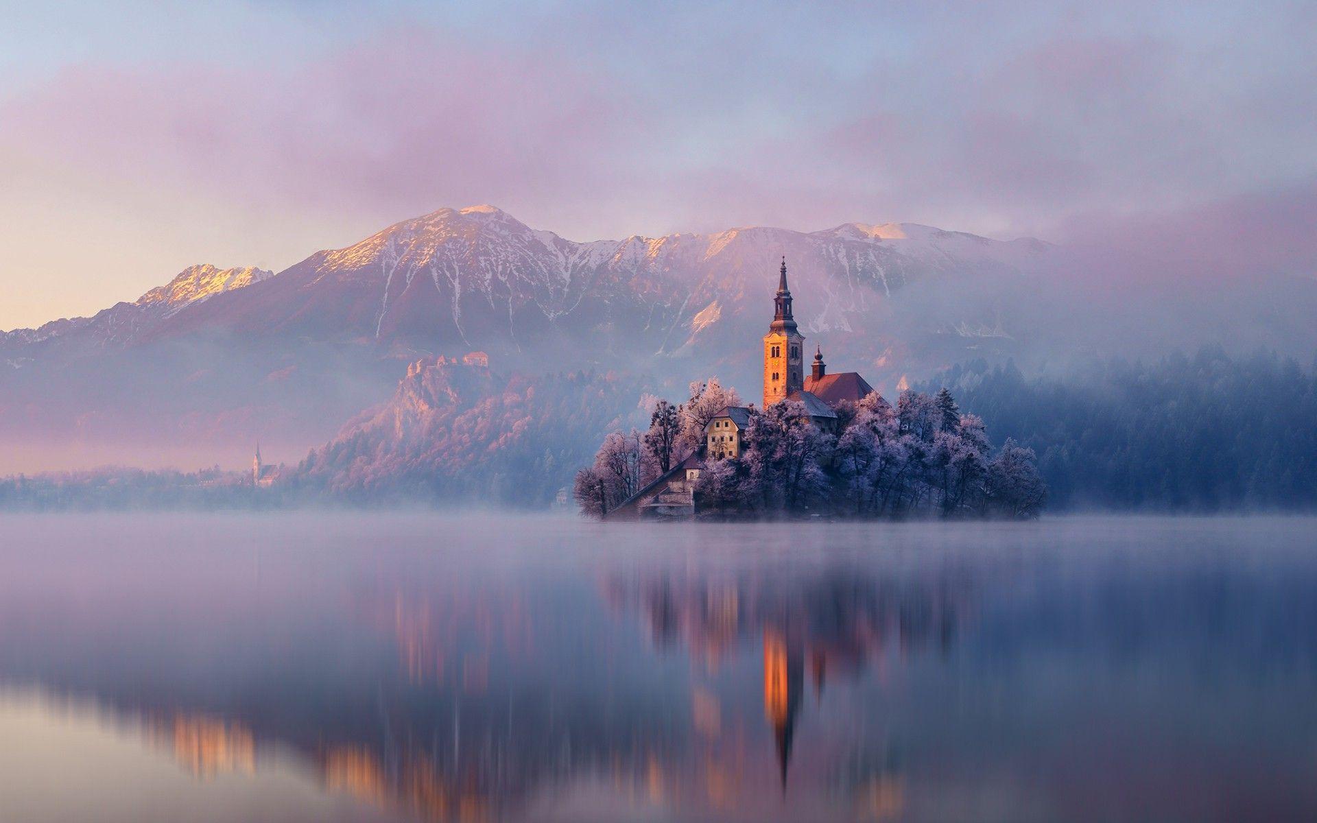 castle, Lake, Landscape, Mountain, Slovenia Wallpapers HD