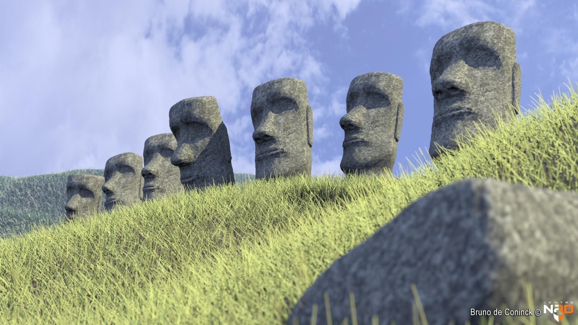 Cgi statues artwork easter island moai 3d wallpapers