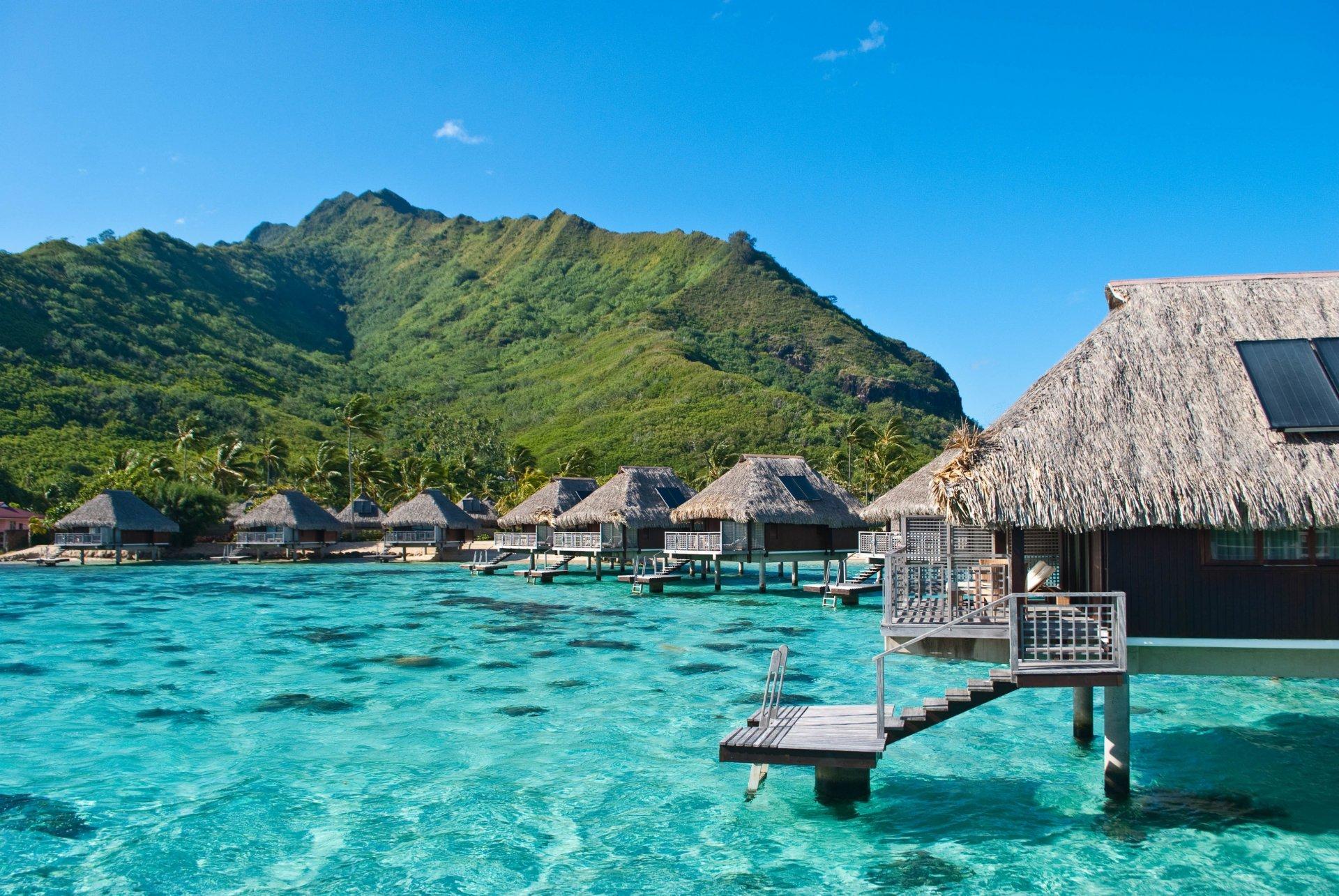 ocean bungalow hotel exotic moorea french polynesia HD wallpapers