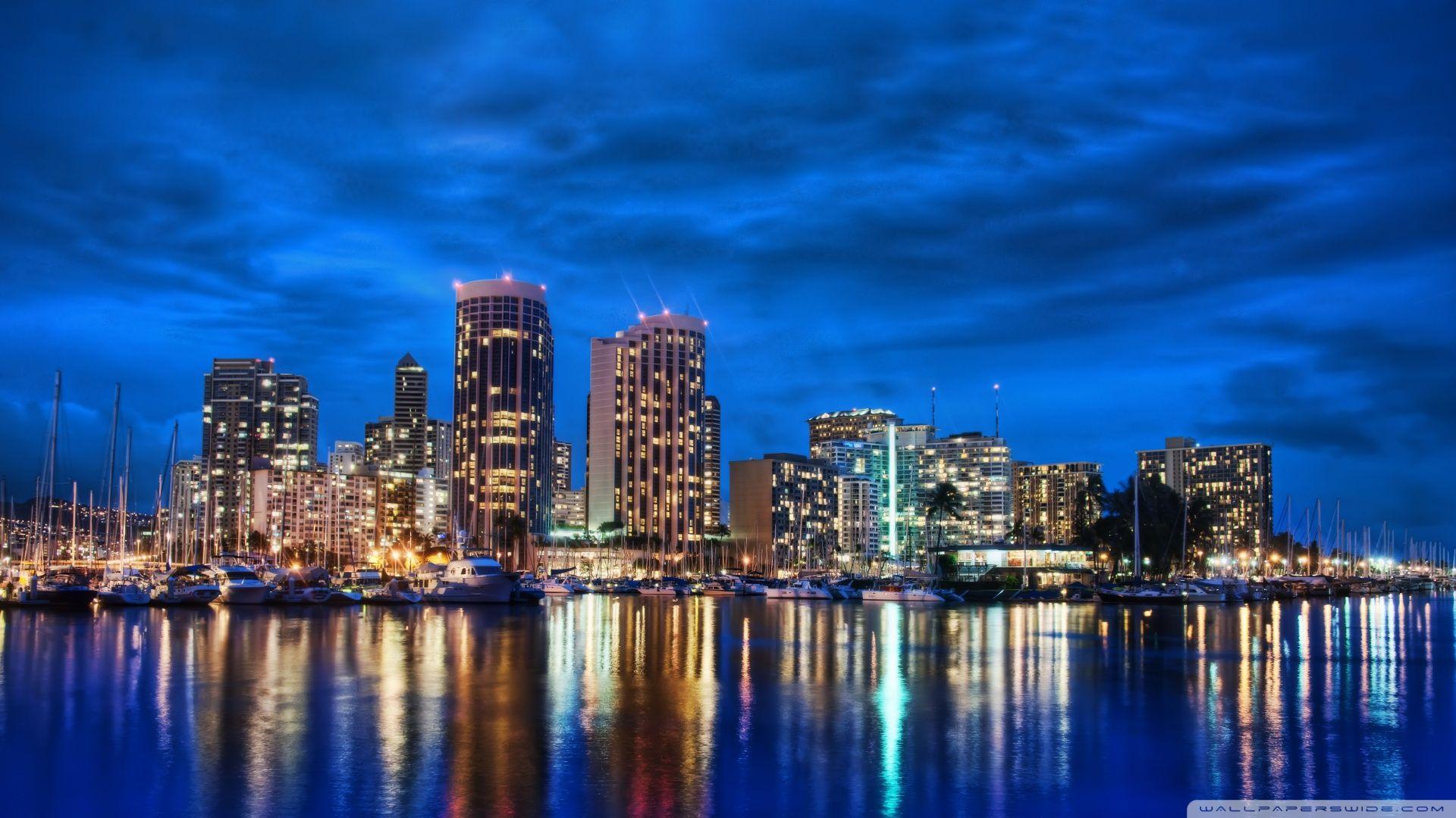 Waikiki Skyline At Night HD desktop wallpapers : High Definition