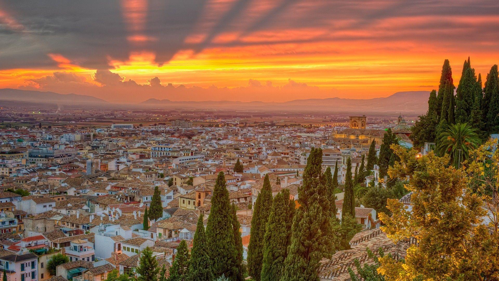 Spain cityscapes nature sunset trees wallpapers