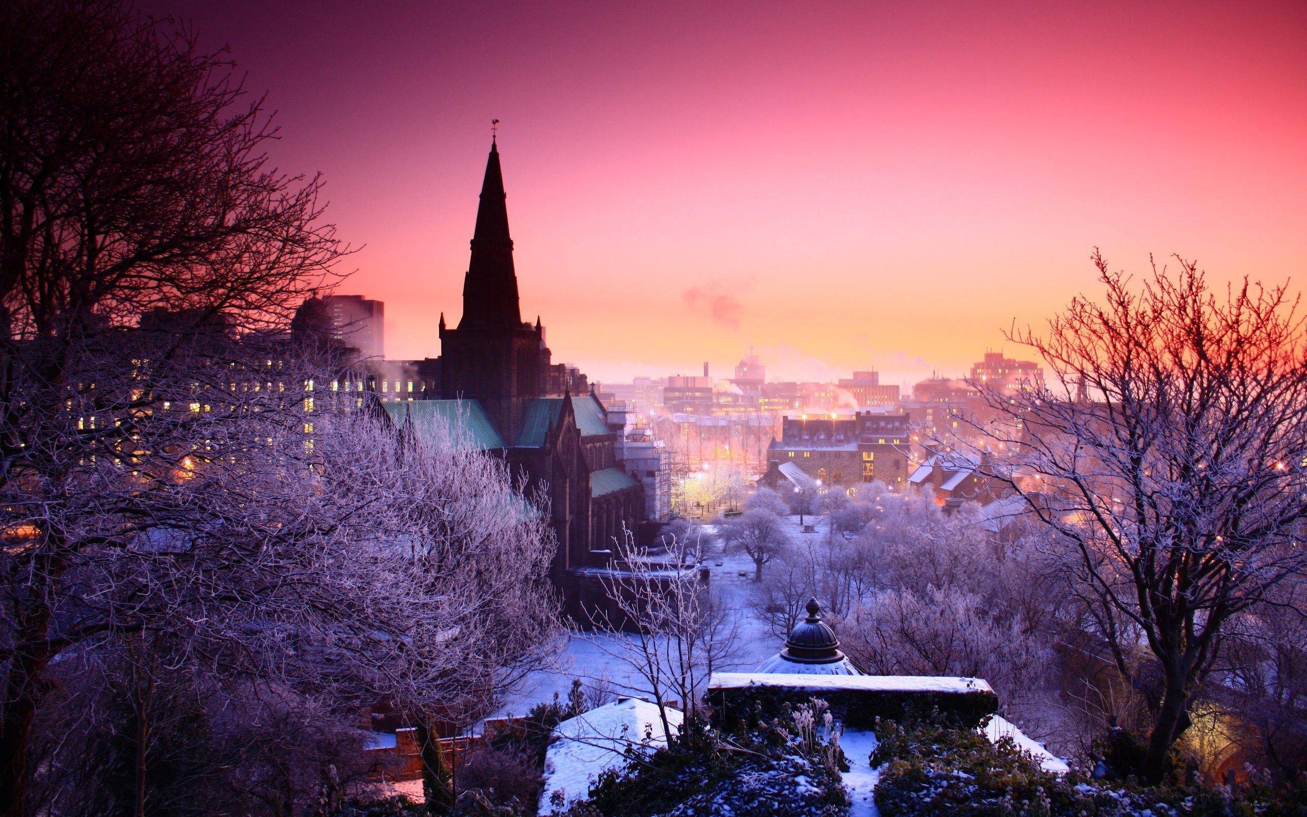 Church on a winter evening Wallpapers #