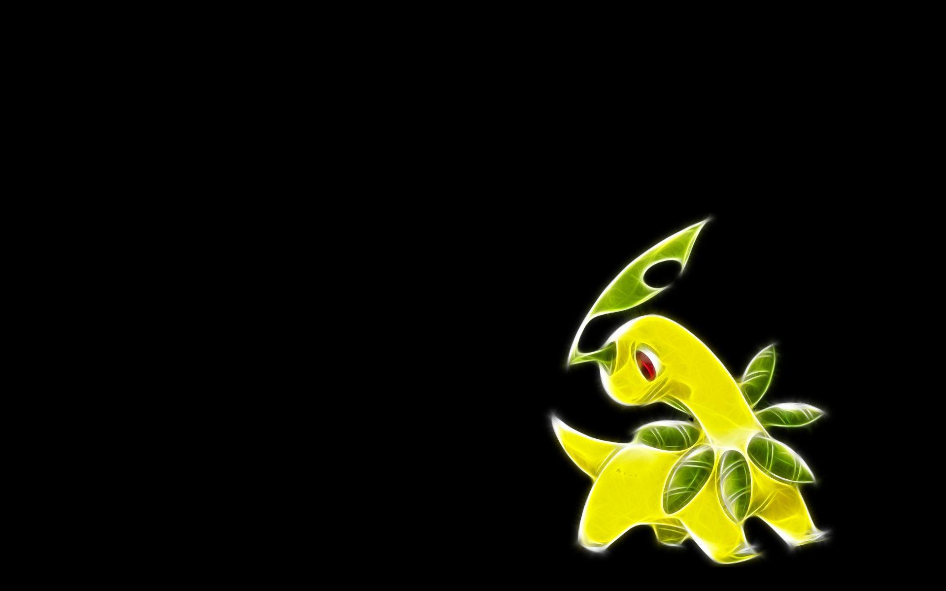 green pokemon fractalius black backgrounds bayleef