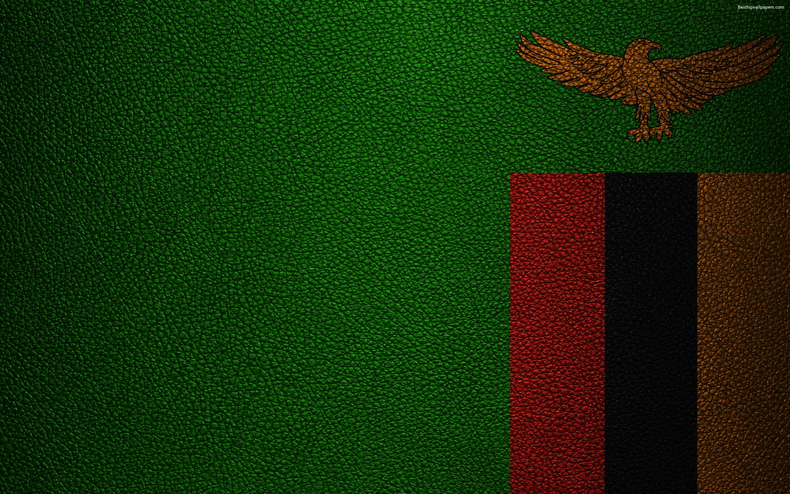 Download wallpapers Flag of Zambia, leather texture, 4k, Zambian