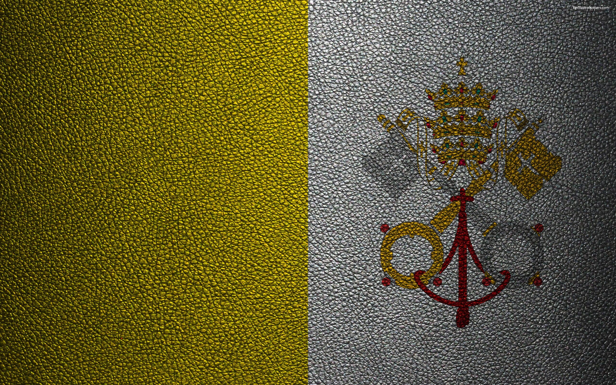 Download wallpapers Flag of the Vatican, 4k, leather texture