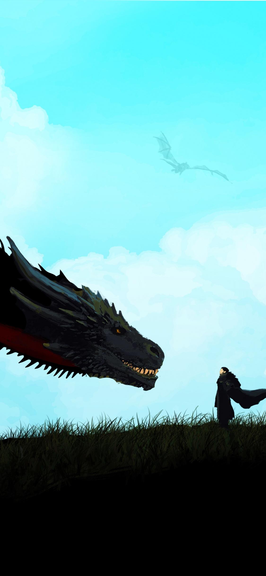 Download wallpapers jon snow and dragon, game of thrones