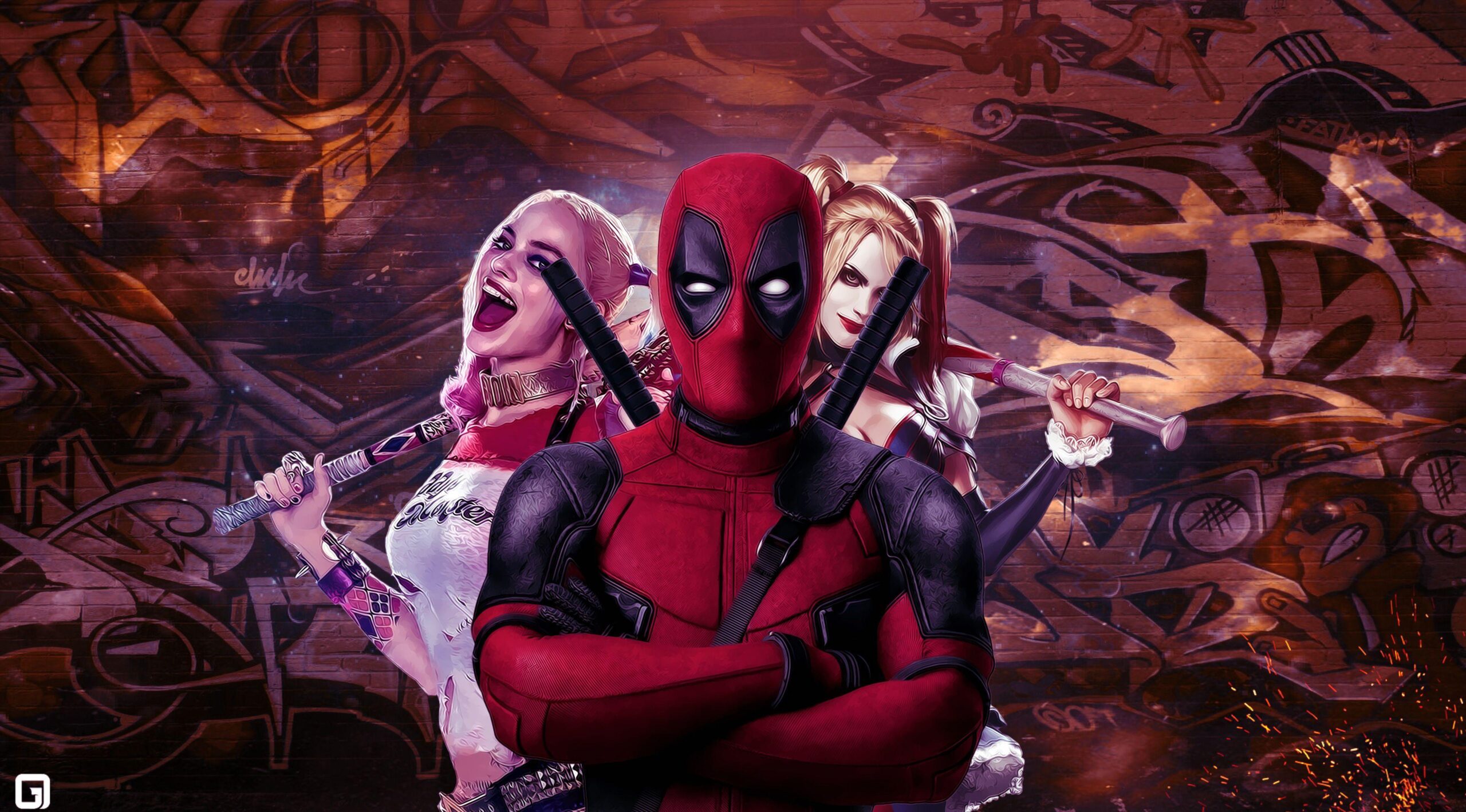 Wallpapers Deadpool, Harley Quinn, Artwork, 4K, Movies,