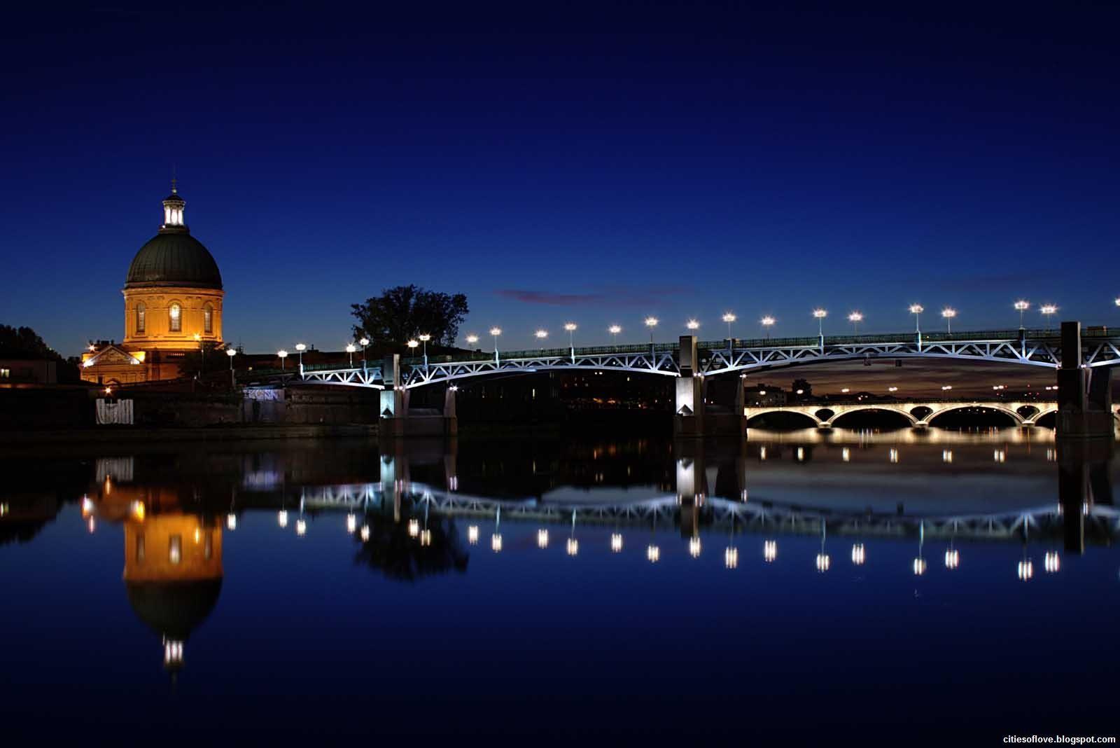 Toulouse The Garonne River Great Night View France Hd Desktop