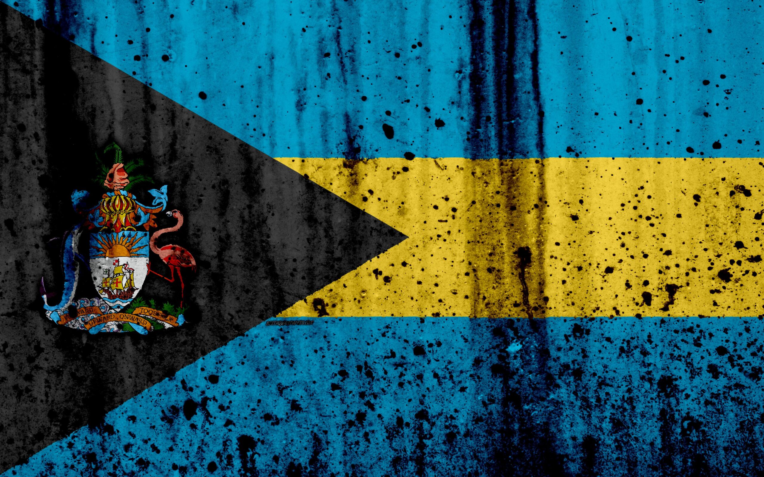 Download wallpapers Bahamian flag, 4k, grunge, North America, flag