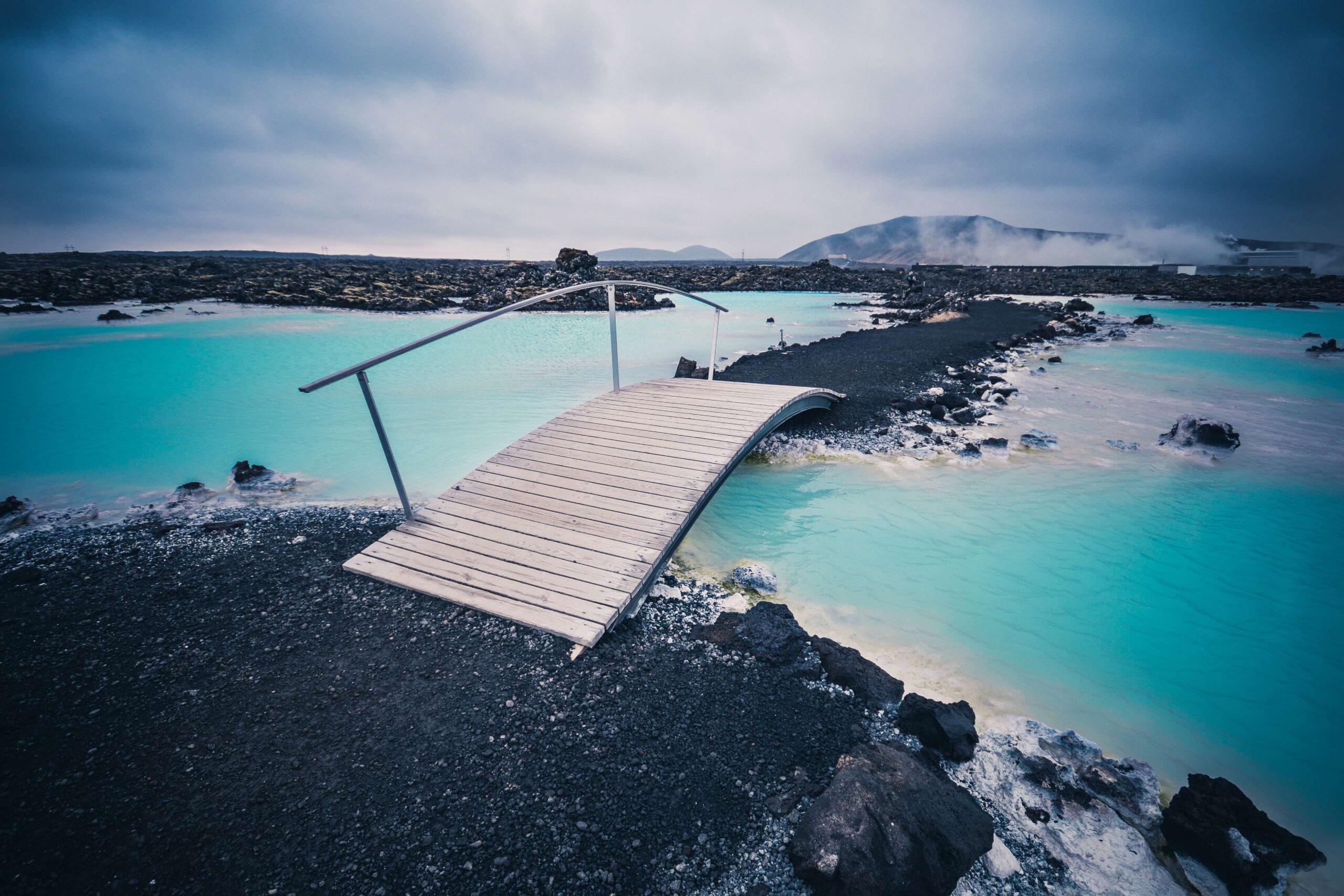 blue, blue lagoon, bridge, clouds, cold, iceland, mountains, night