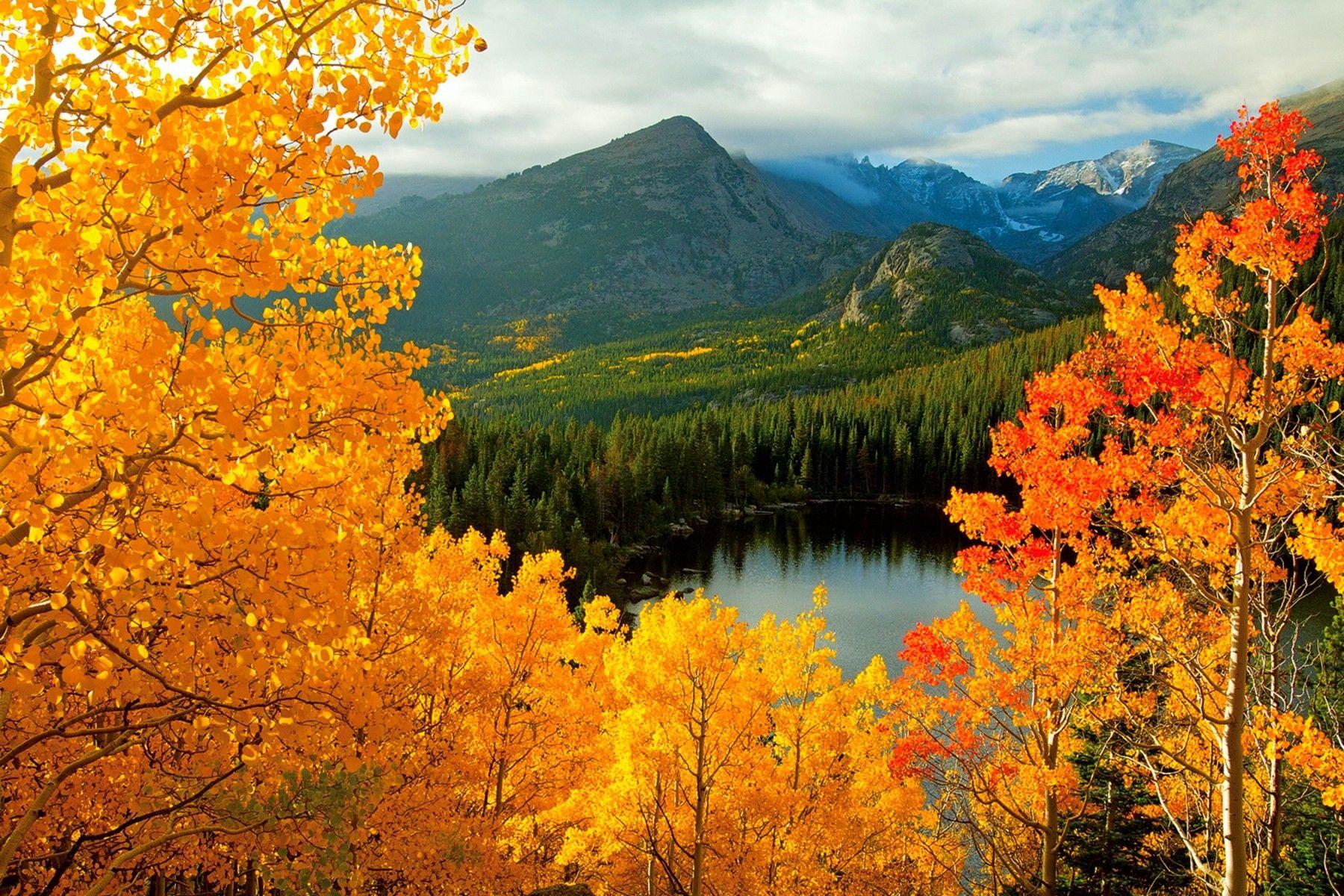 Forest: Rocky Mountain National Park Autumn Blue Lake Red Snowy