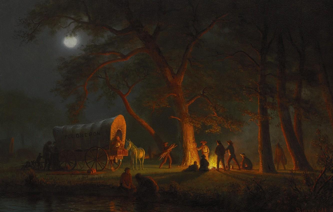 Wallpapers people, picture, wagon, bed, genre, Albert Bierstadt