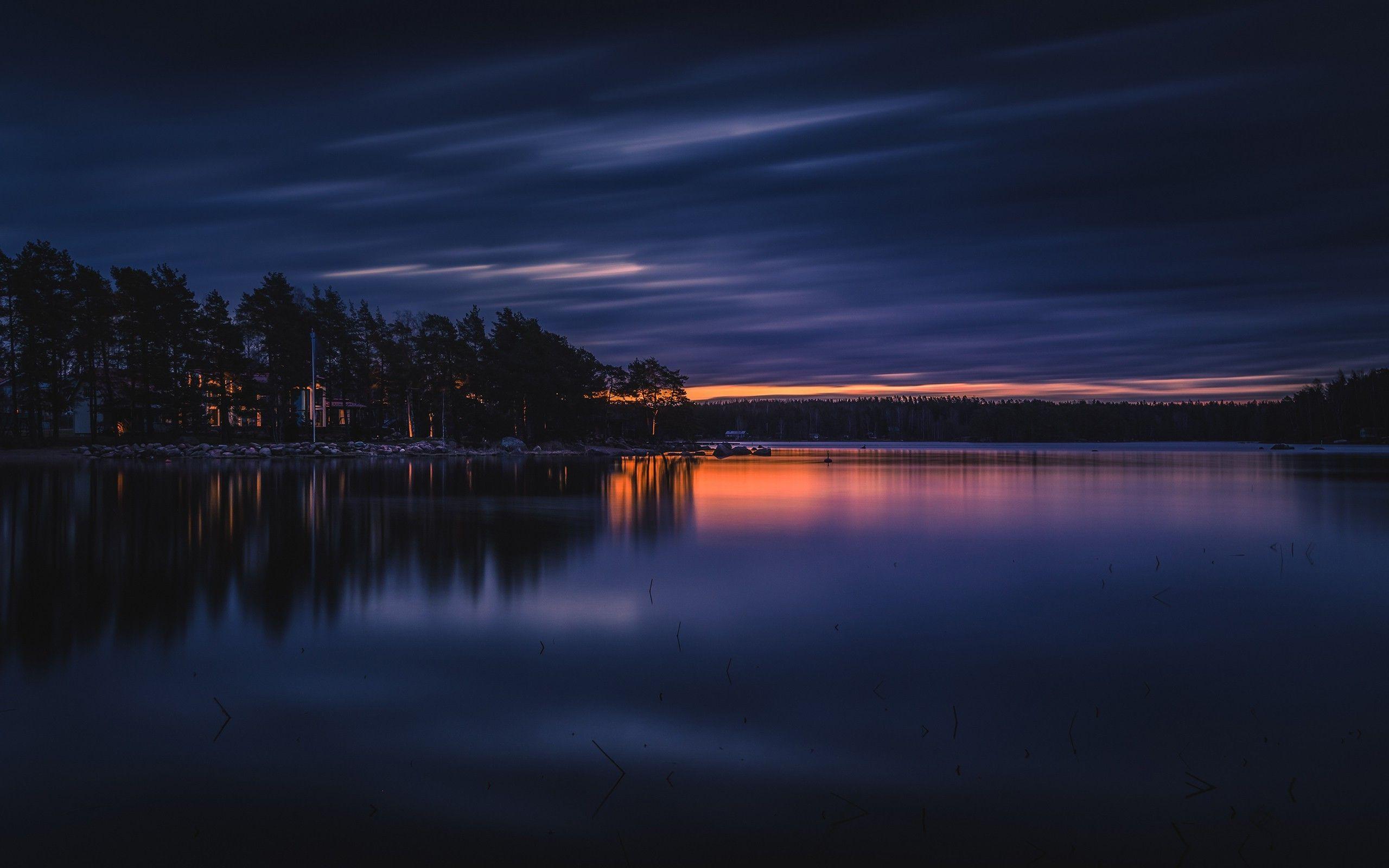 lake, Sunset, Clouds, Trees, Landscape, Reflection, Finland