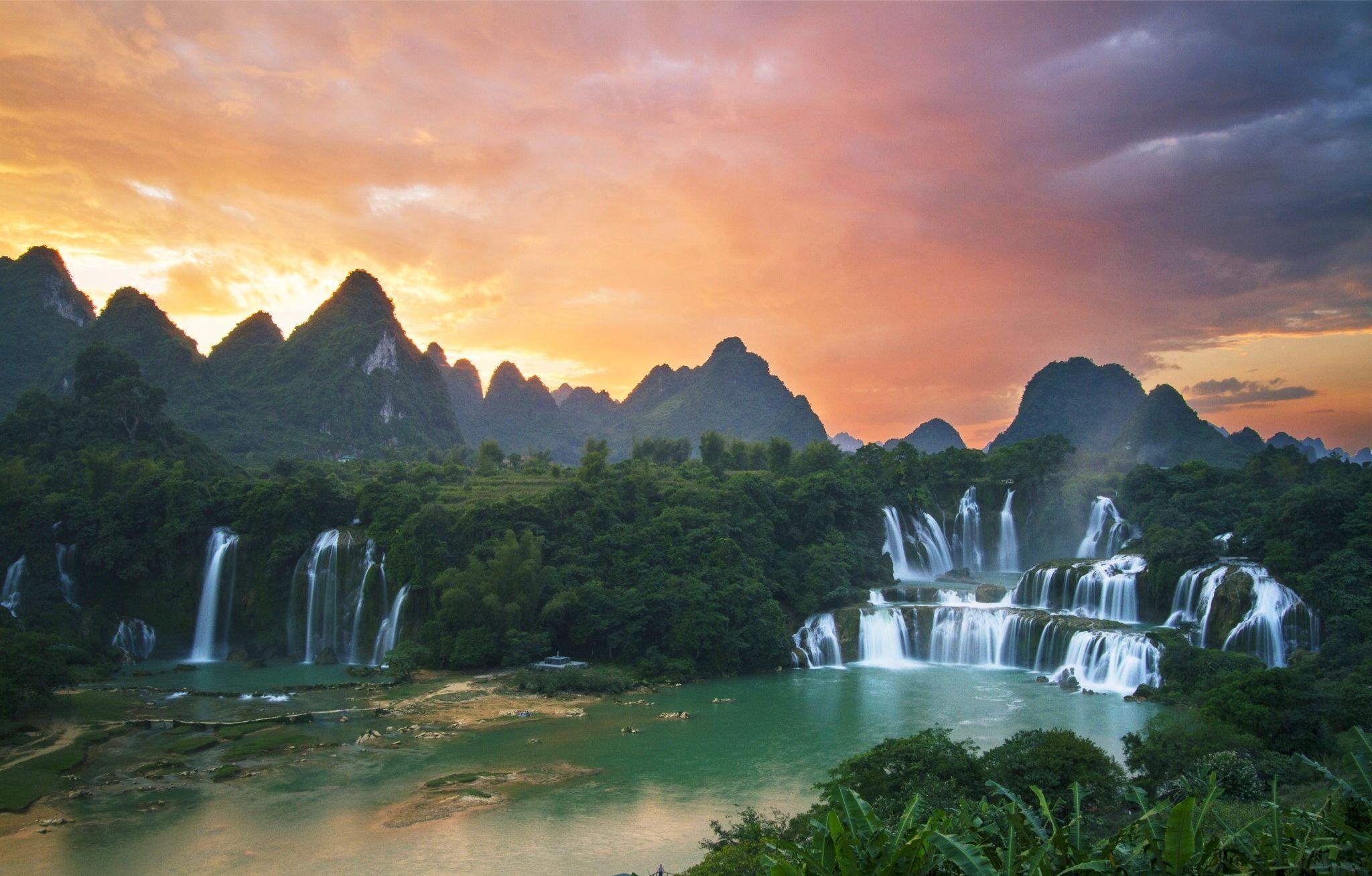 forest, clouds, China, beautiful, pond, sunrise, river, sky