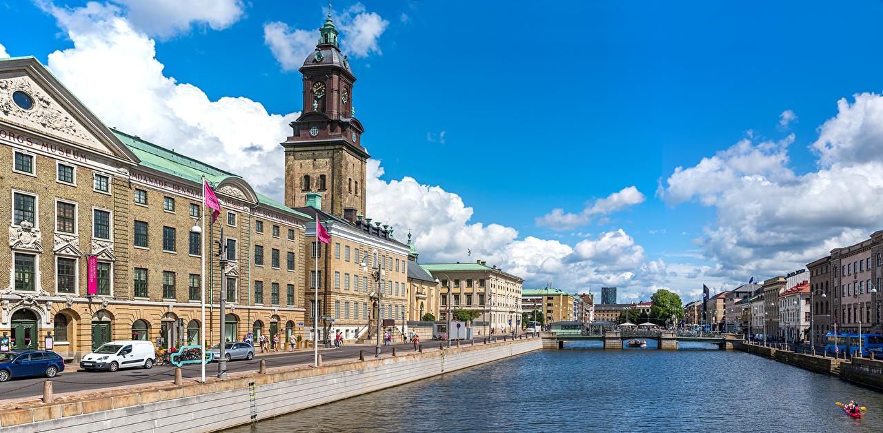 Image Sweden Gothenburg Bridges Sky Street Rivers Cities Houses