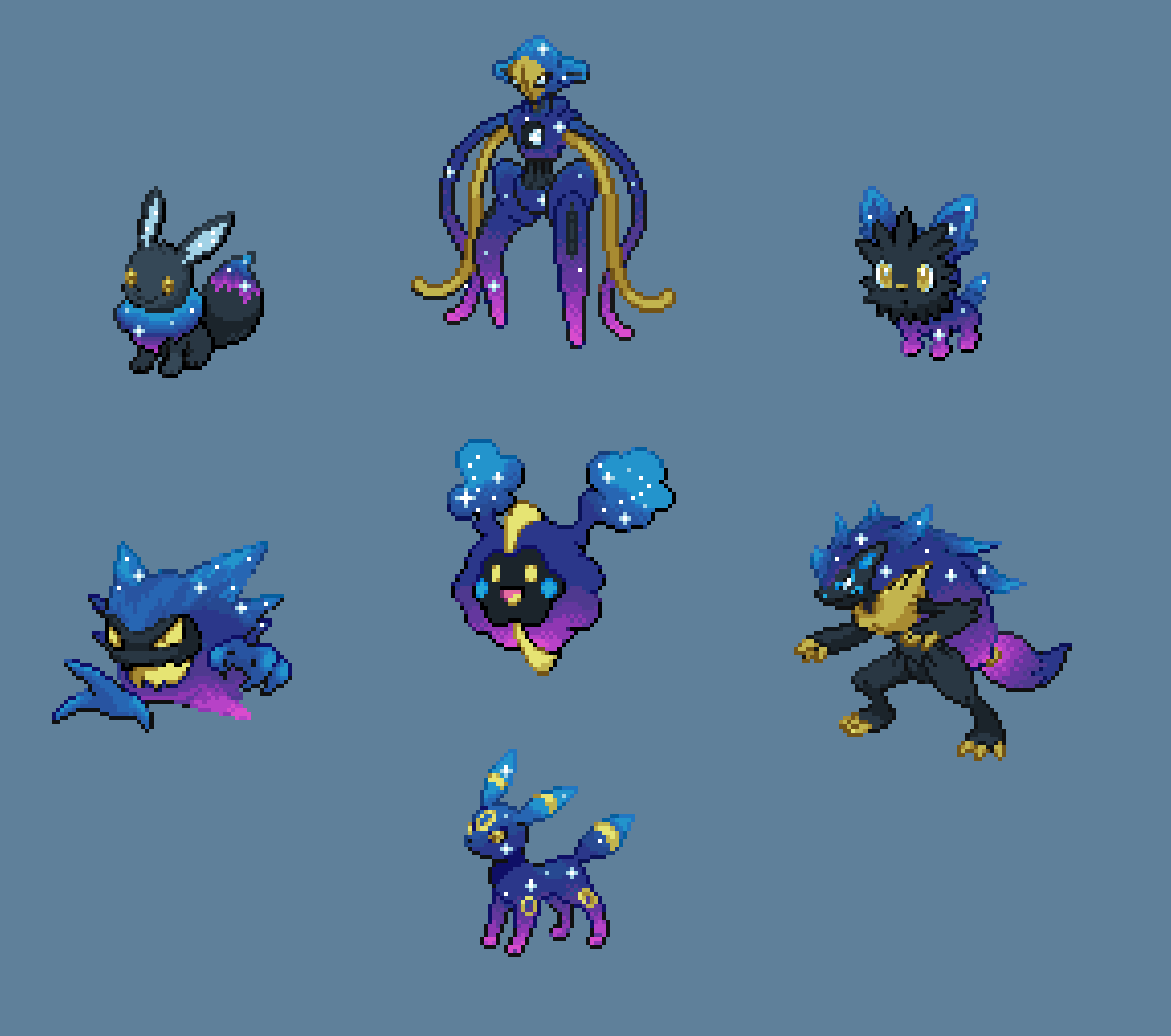 OC] I recolored more of my favorites in the Cosmog palette