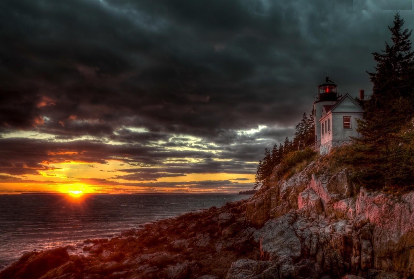 Bass Harbor Acadia National Park Sunset Clouds Cliff Fall Nature